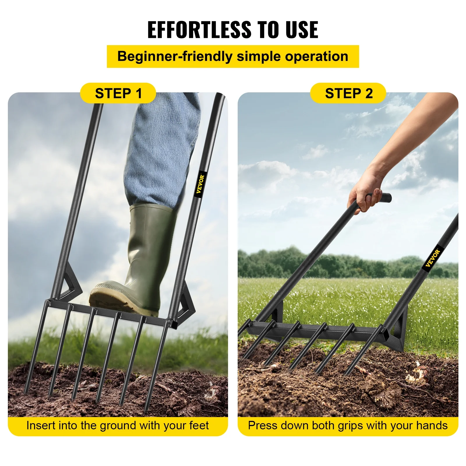 BENTISM Broadfork Cultivating Tool Broad Fork 6 Steel Tines 45in for Gardening