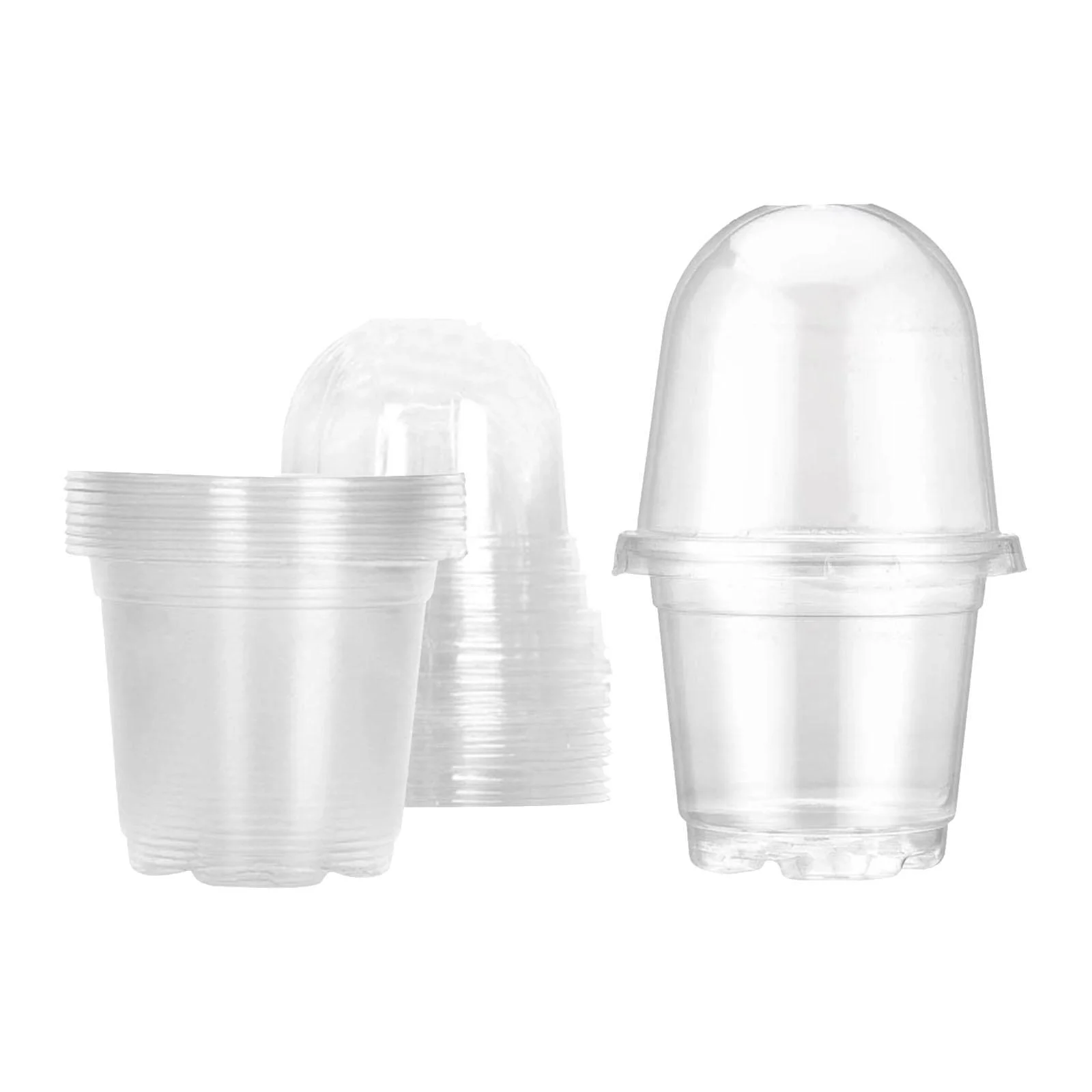 kesoto 10 Pieces Clear Nursery Pot with Humidity Lids Planting Cups Reusable with Drain Holes for Mini Landscape Plants Accessories at The Top