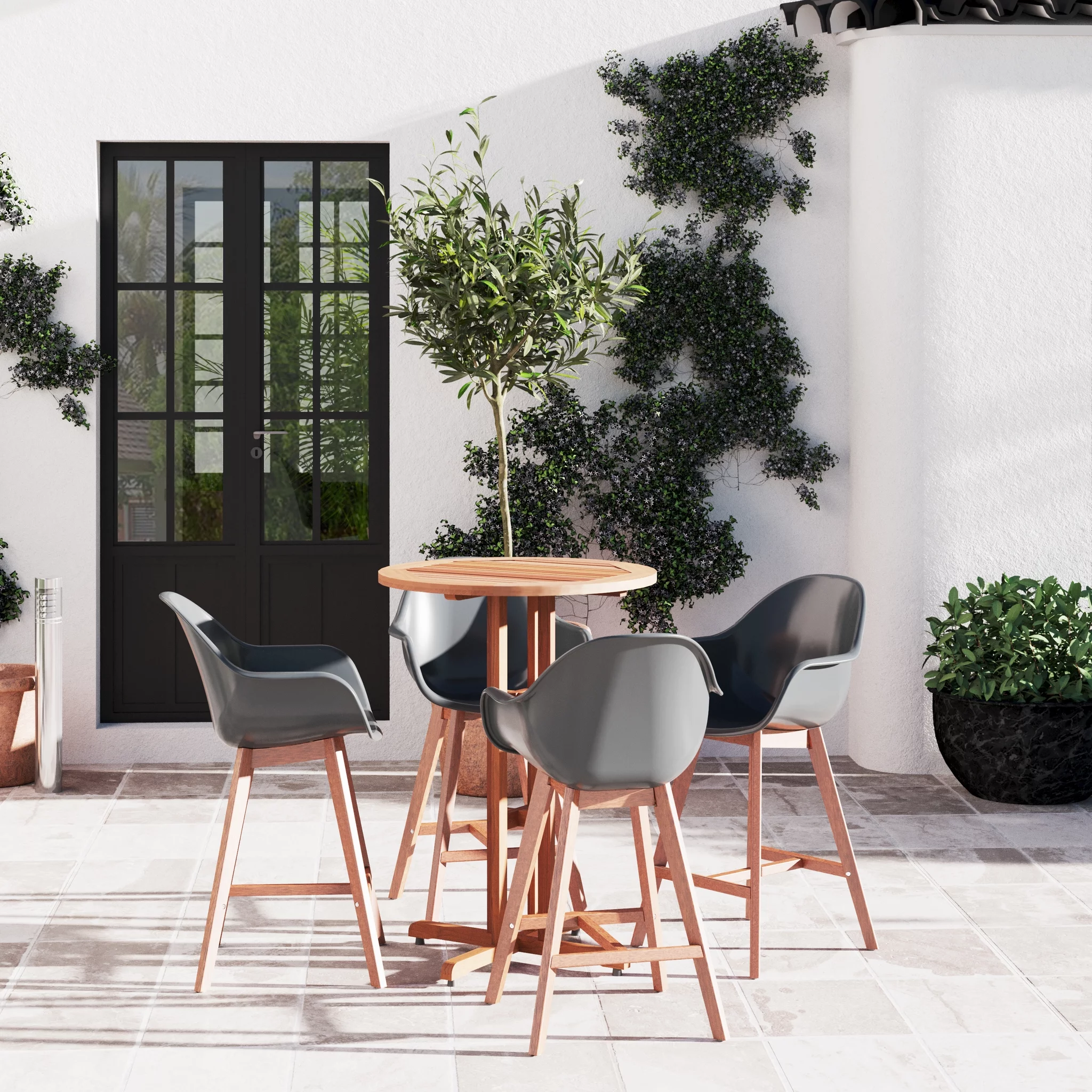 Amazonia Glenbar 5-Piece Patio Bistro Set, Eucalyptus Wood, Ideal for Outdoors and Indoors