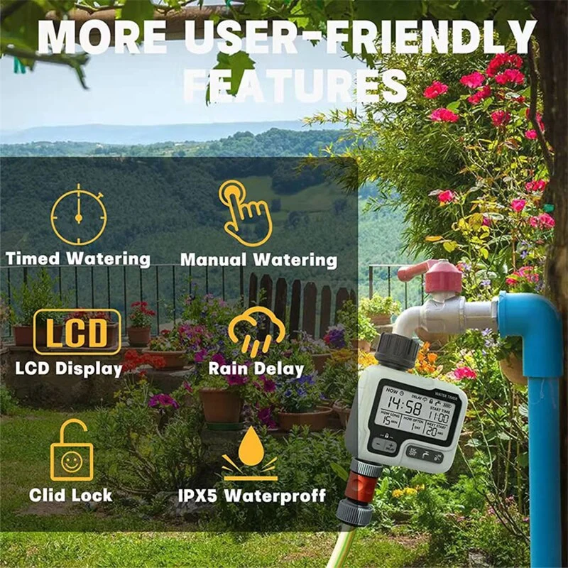 HCT-322 Automatic Water Timer Garden Digital Irrigation Machine Intelligent Sprinkler Timer Outdoor Use to Save Water &Time