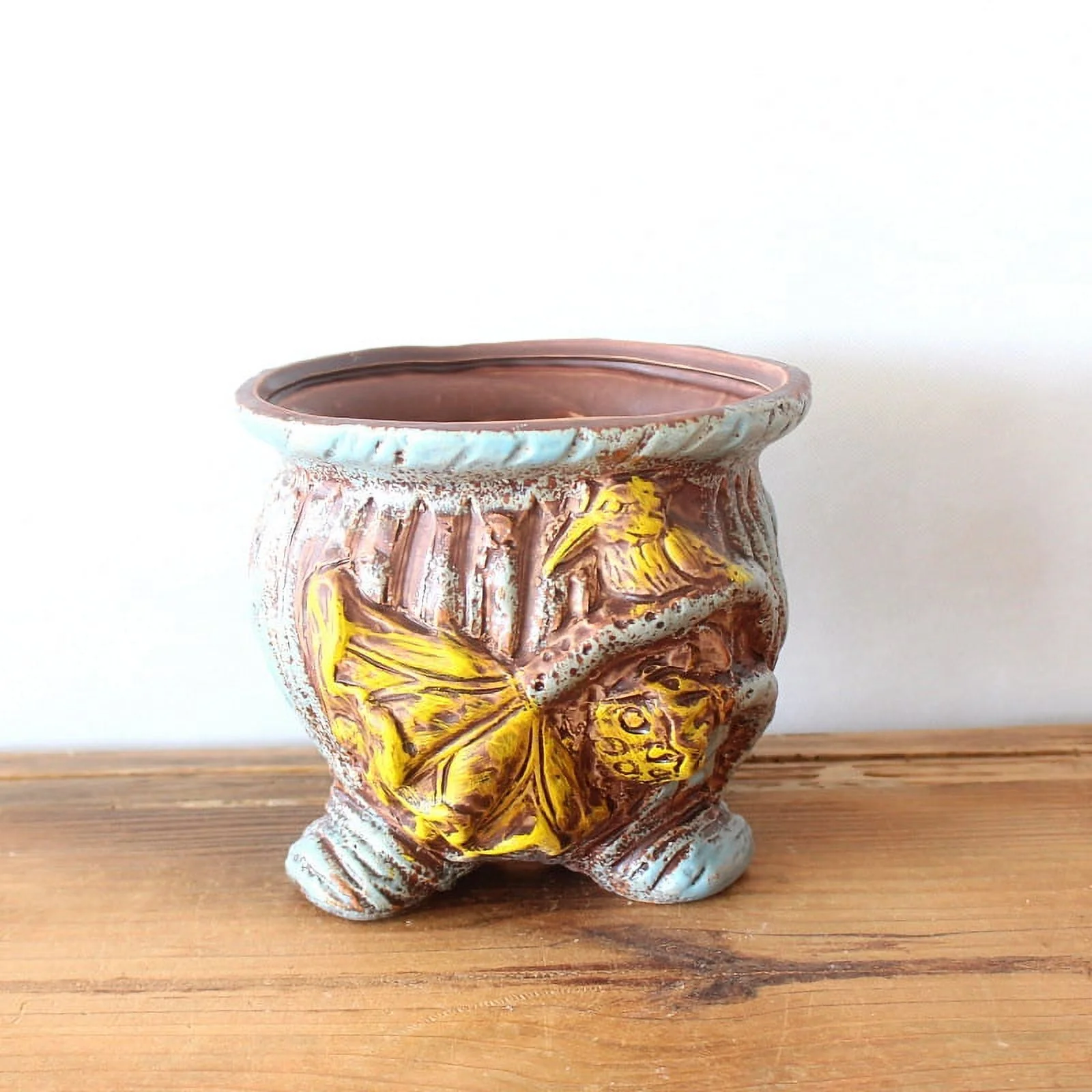 Hand-painted Ceramic Succulent Planter - Vintage Tree Stump Flower Pot for Succulents