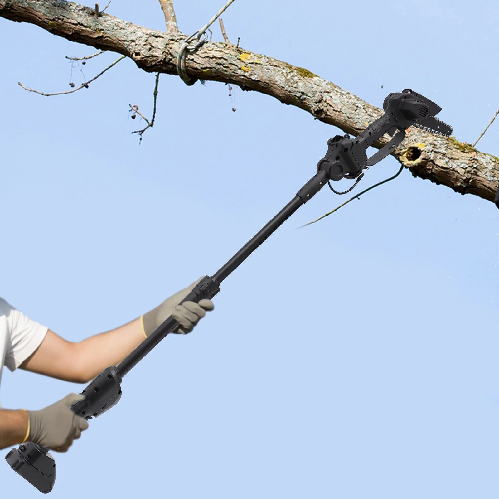 Electric Multi-Angle Pole Chain Saw Trimmer Chainsaw Pruner W/ Battery & Charger