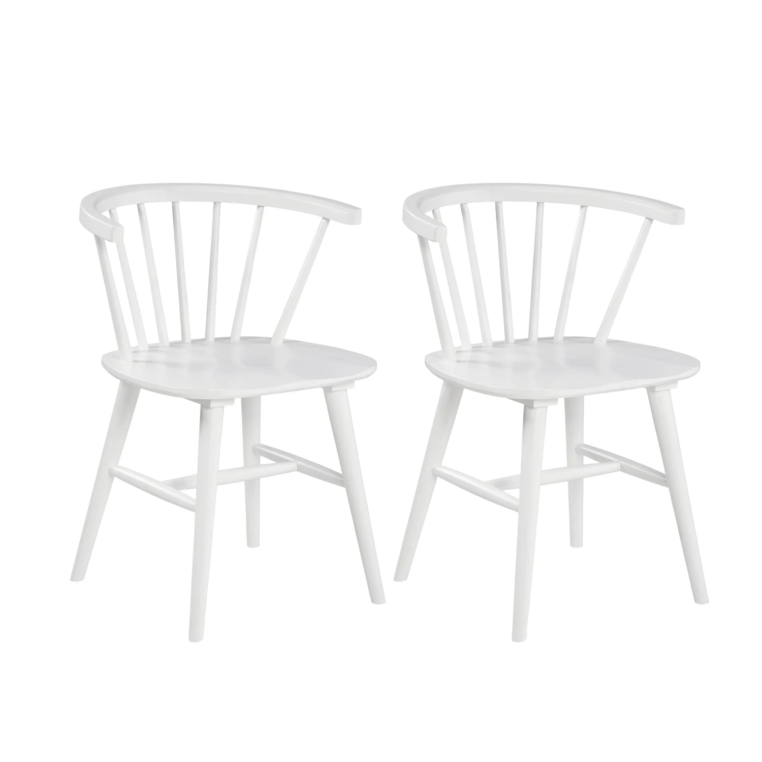 Elegant and stylish set of 2 contemporary white Alwynn wooden Windsor spindle back dining chairs - Modern furniture for kitchen or dining room.
