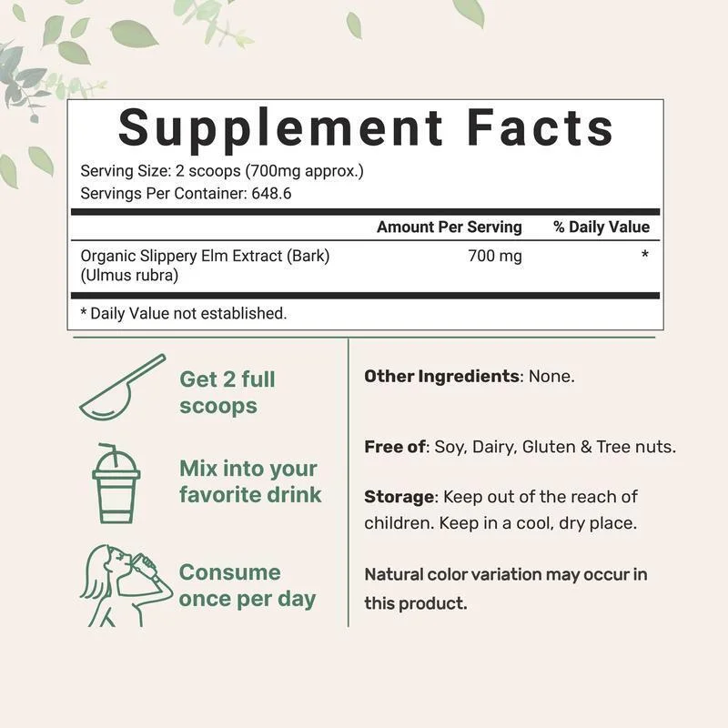 Organic Slippery Elm Bark Powder 1lb