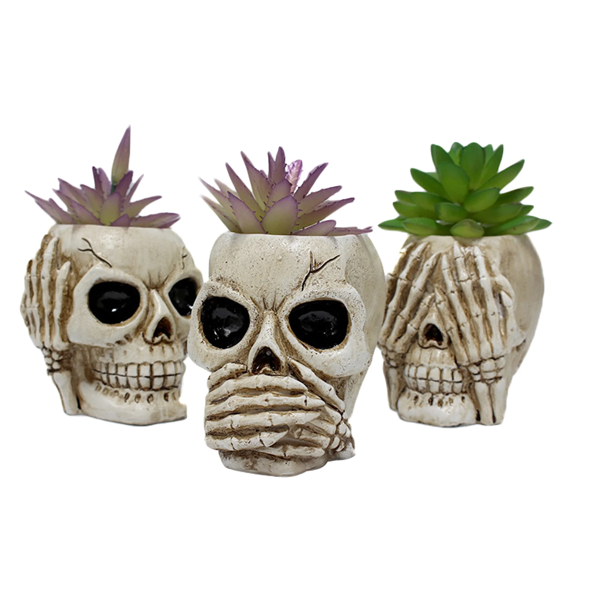 Sprifallbaby Skull Head Flower Pots, Gothic Skeleton Planter Container Office Organizer for Halloween Decoration