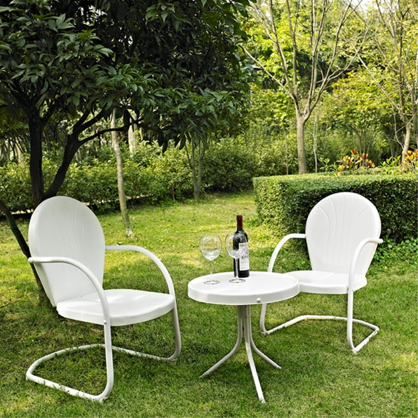 GRIFFITH 3 PIECE METAL OUTDOOR CONVERSATION SEATING SET - TWO CHAIRS IN WHITE FINISH WITH SIDE TABLE IN WHITE FINISH