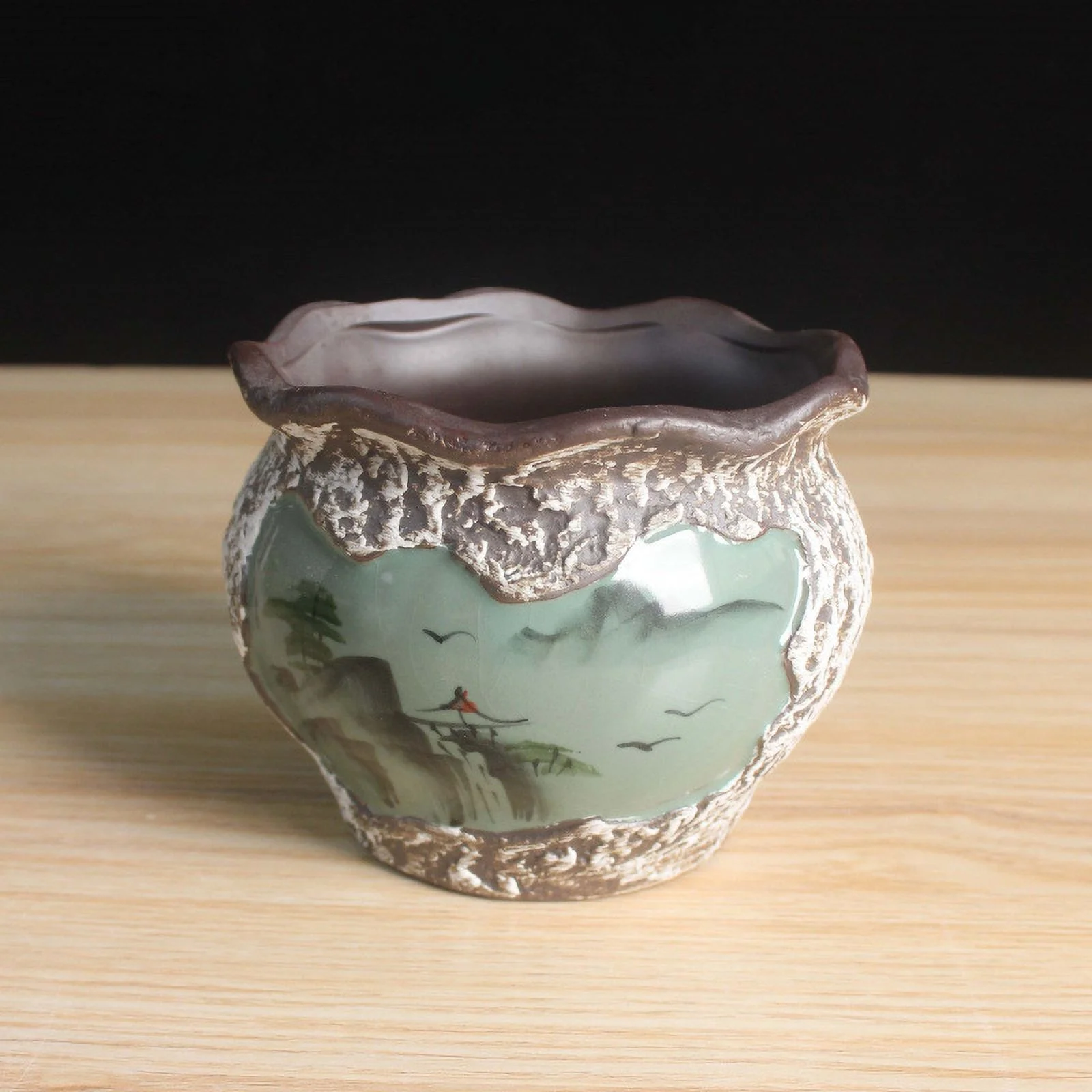 LivNxt Hand-Painted Purple Sand Ceramic Planter - Breathable and Water-Absorbent