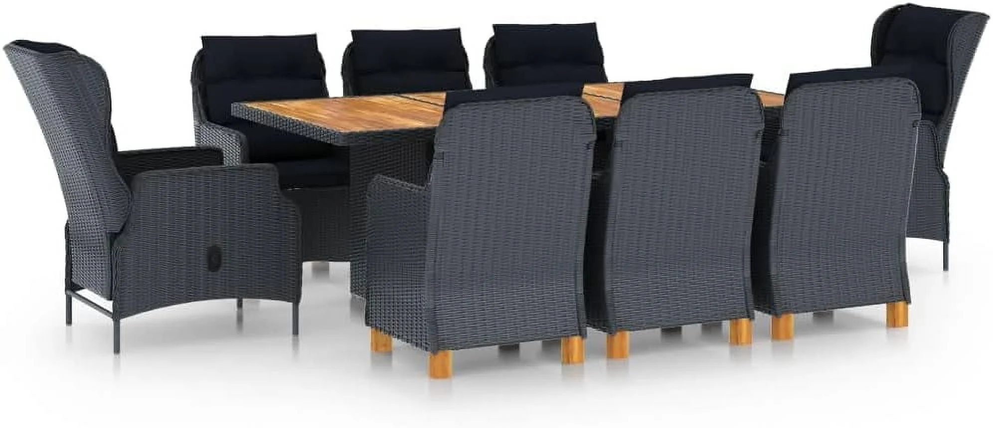 9 Piece Patio Dining Set with Cushions Poly Rattan Light Gray Outdoor Garden Patio Furniture Dining Table Set with 1 Table  8 Rattan Chairs  8 Seat Cushions and 8 Back Cushions