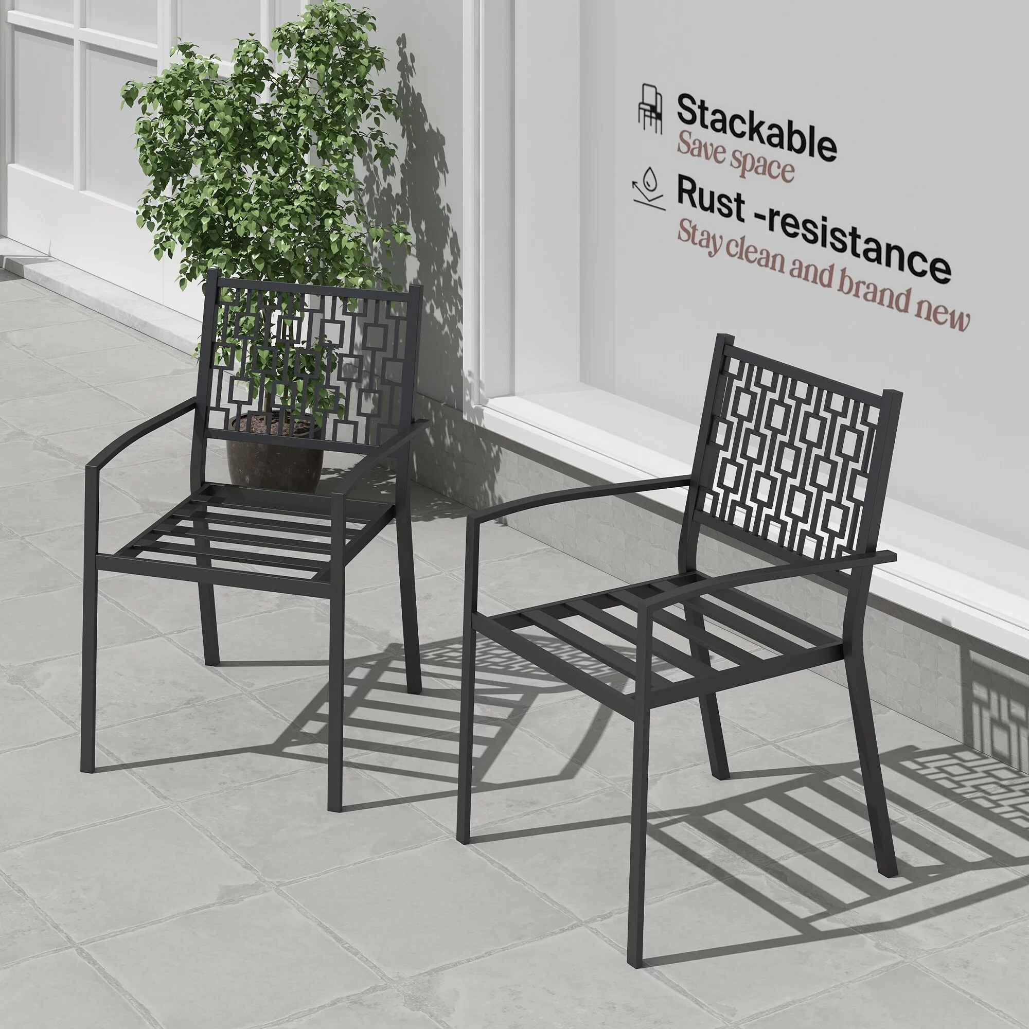 Pyramid Home Decor Black 2-piece Stackable Metal Outdoor Patio Dining Chairs