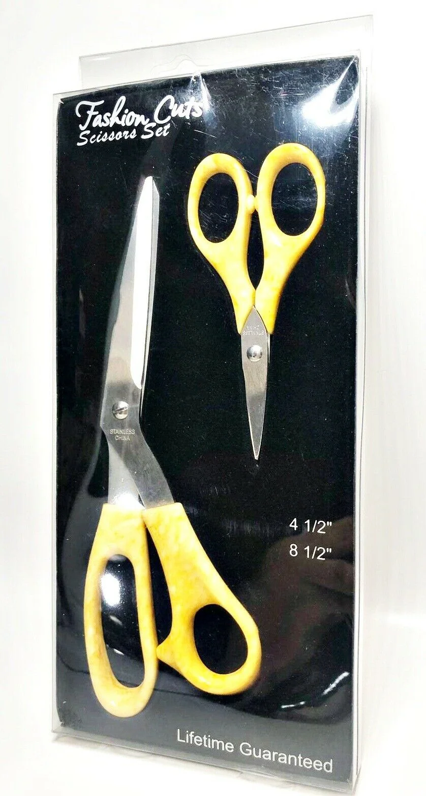 Allary #5260 Fashion Cuts Scissors Set, 4.5 in & 8.5 in, Yellow