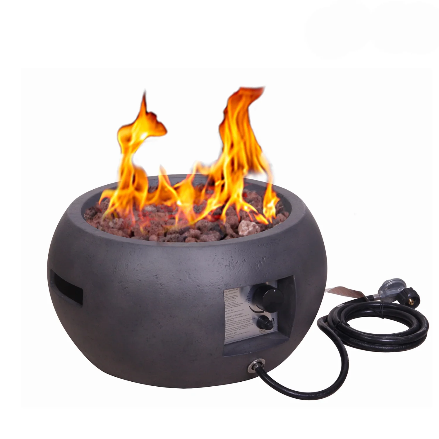 Enhance the ambiance and warmth of your outdoor space with the exquisite new design dark round outdoor propane fire pit. Featuring a faux concrete texture  this stylish addition will add
