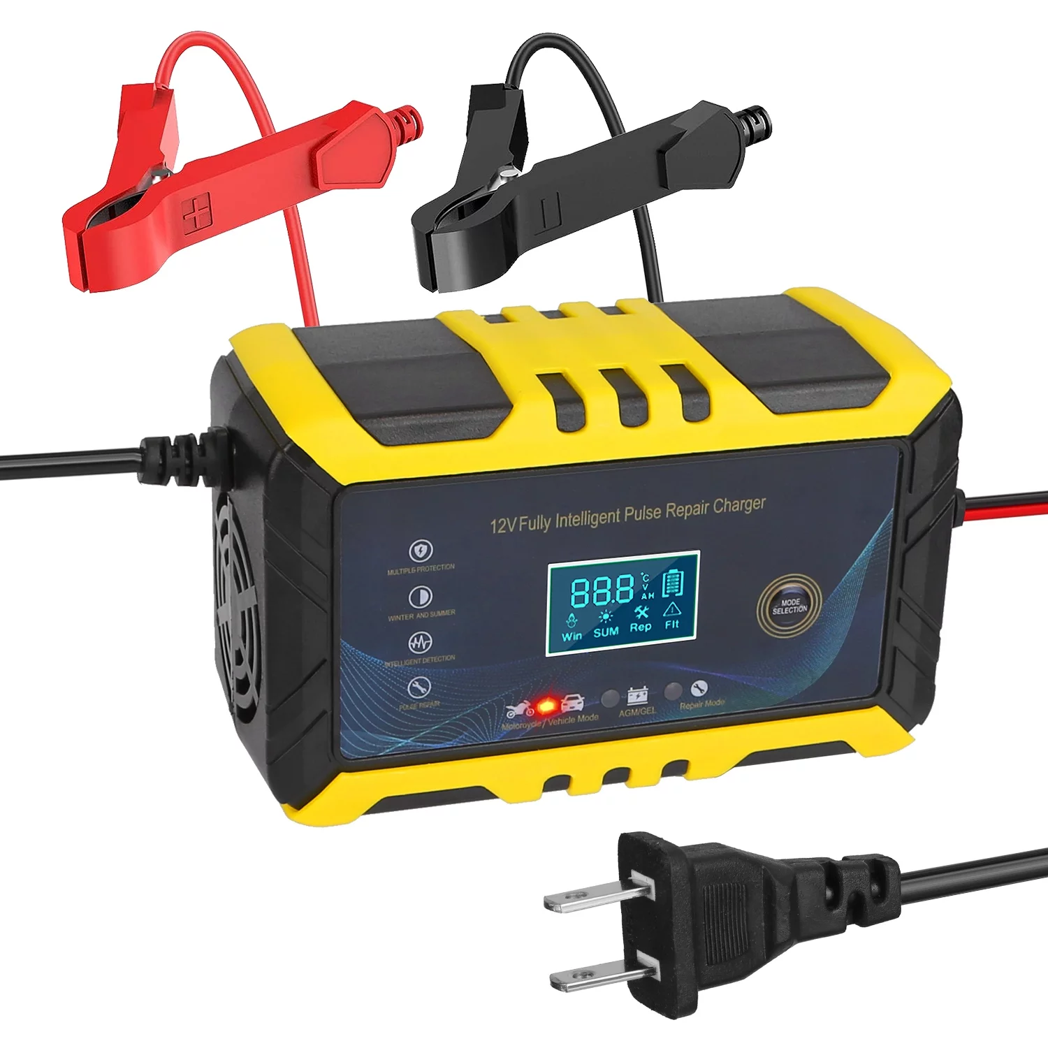 iMounTEK Car Battery Charger 12V/6A Fully-Automatic Smart Car Battery Charger Pulse Repair with LCD Display for Car Truck Motorcycle RV SUV