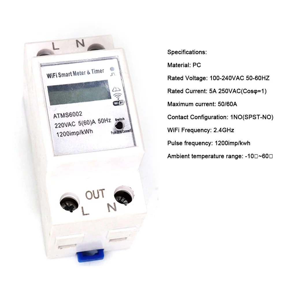 Walmeck WiFi Intelligent Electric Meter Intelligent Energy Meter Timer Home Electric Meter Mobilephone APP Remotes Control No Need Manual Meter Reading Intelligent Home Electric Meter