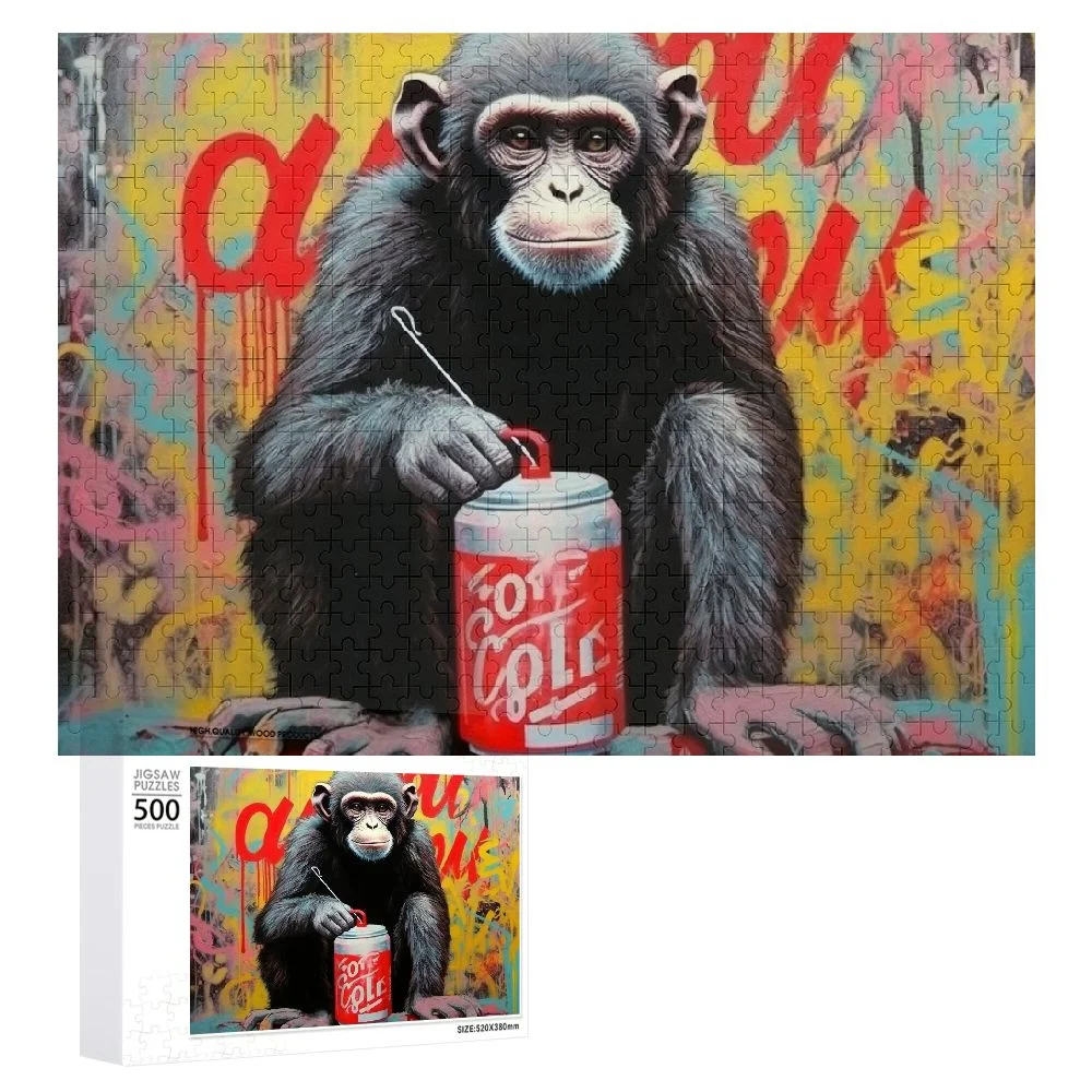 Nawy Monkey Graffiti Art Wooden Jigsaw Puzzle Leisure Game Toy Gift for Family Friends 500 PCS
