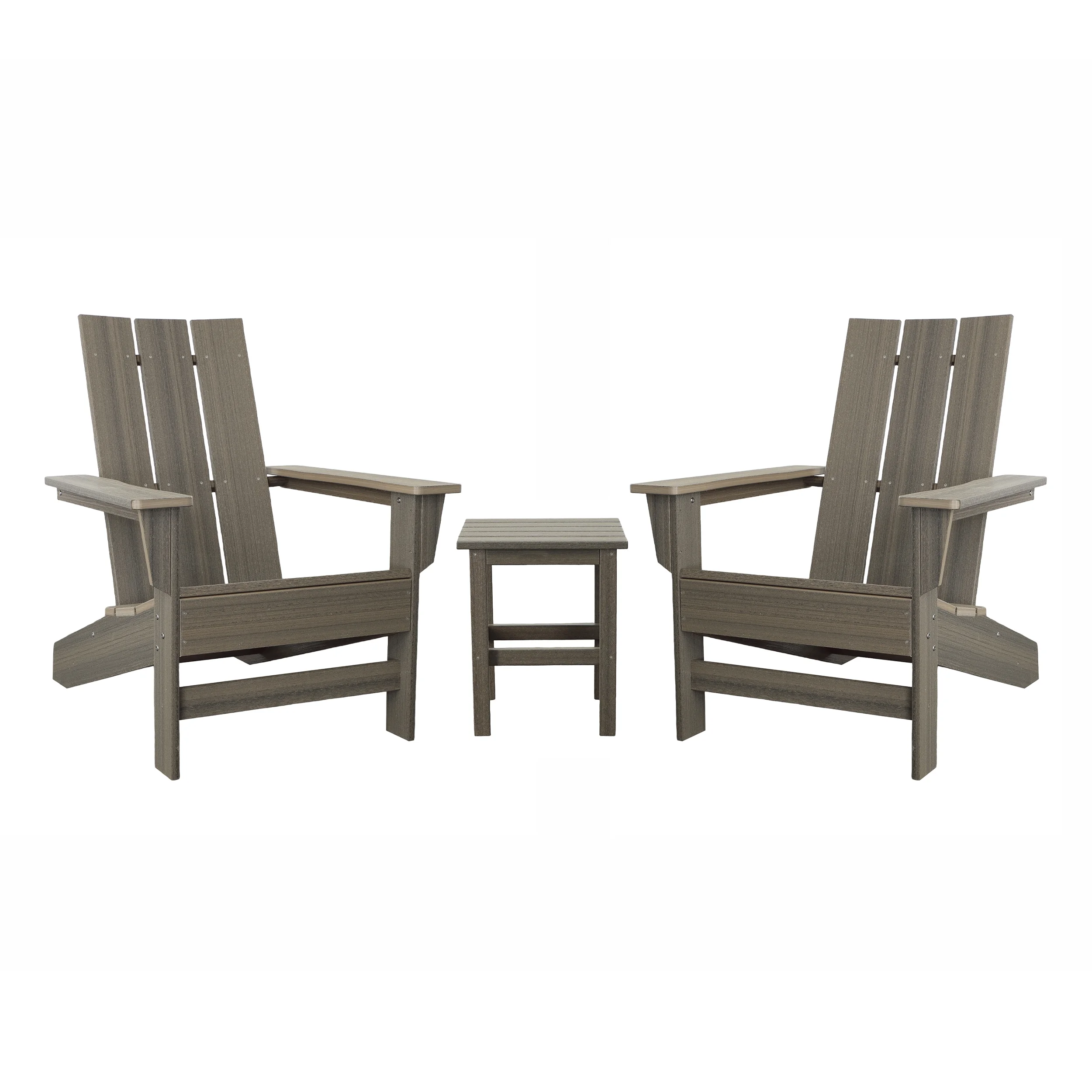 Tangentwood Aria Adirondack Chair Set Made with All-Weather Tangentwood, 2 Chairs, 1 Side Table, Oversized, High End Patio Furniture Porch, Lawn, Deck, No Maintenance, Made in The USA, Coastal Gray