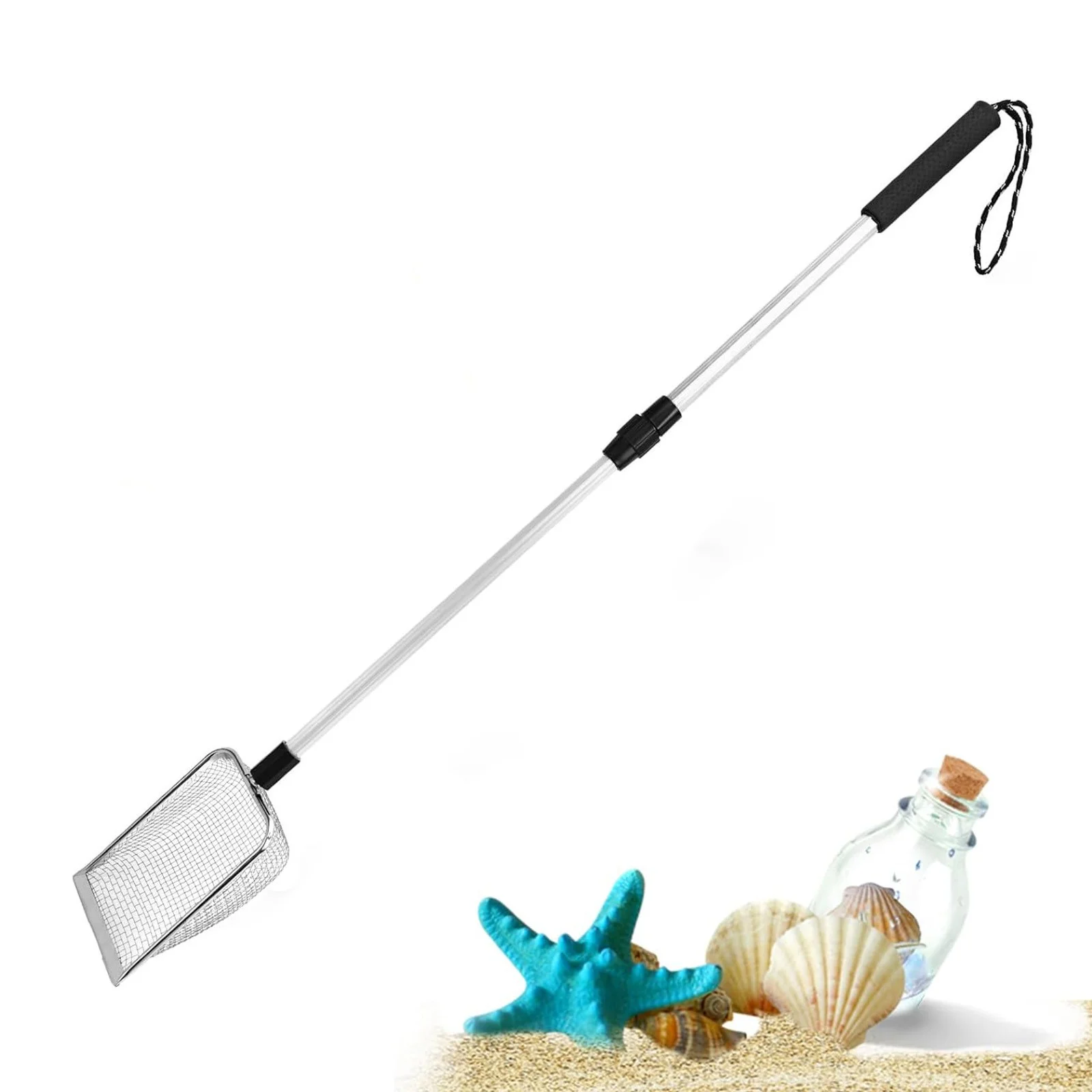 XIANXIAN Toothed Sieve Beach Sand Sieve Beach Shovel Sieve Used for Picking Beach Grooming and Rock Hunting Long Adjustable Telescoping Shovel