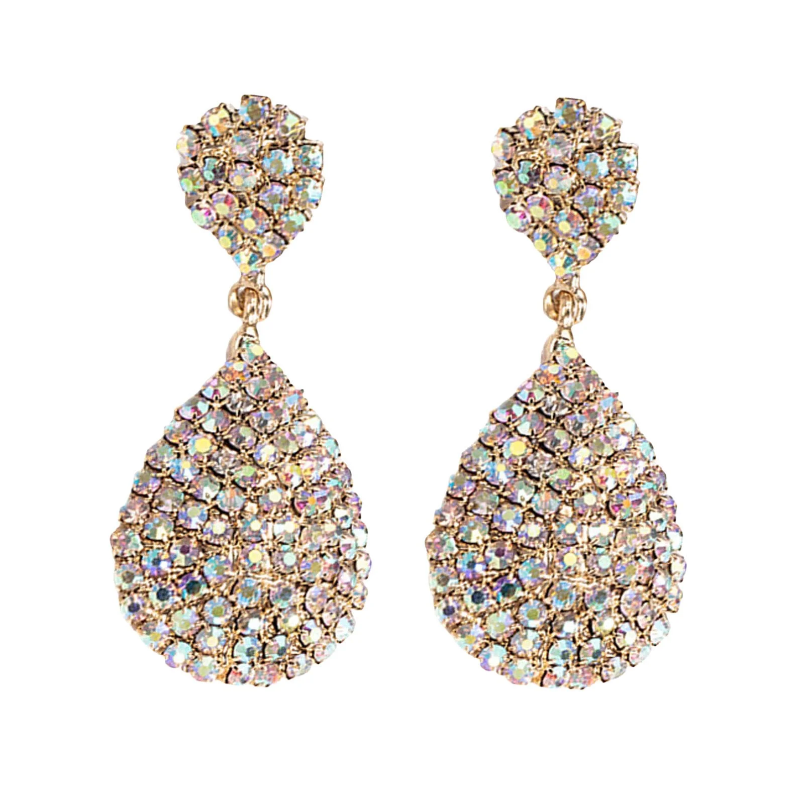 XZZjjl Earrings for Women Sterling Silver Hoops Sets Teardrop Earrings for Women Zirconia Rainbow Bohemian Dangle Stud Earrings for Teen Bridal Wedding Statement Earrings Rhinestone Earrings