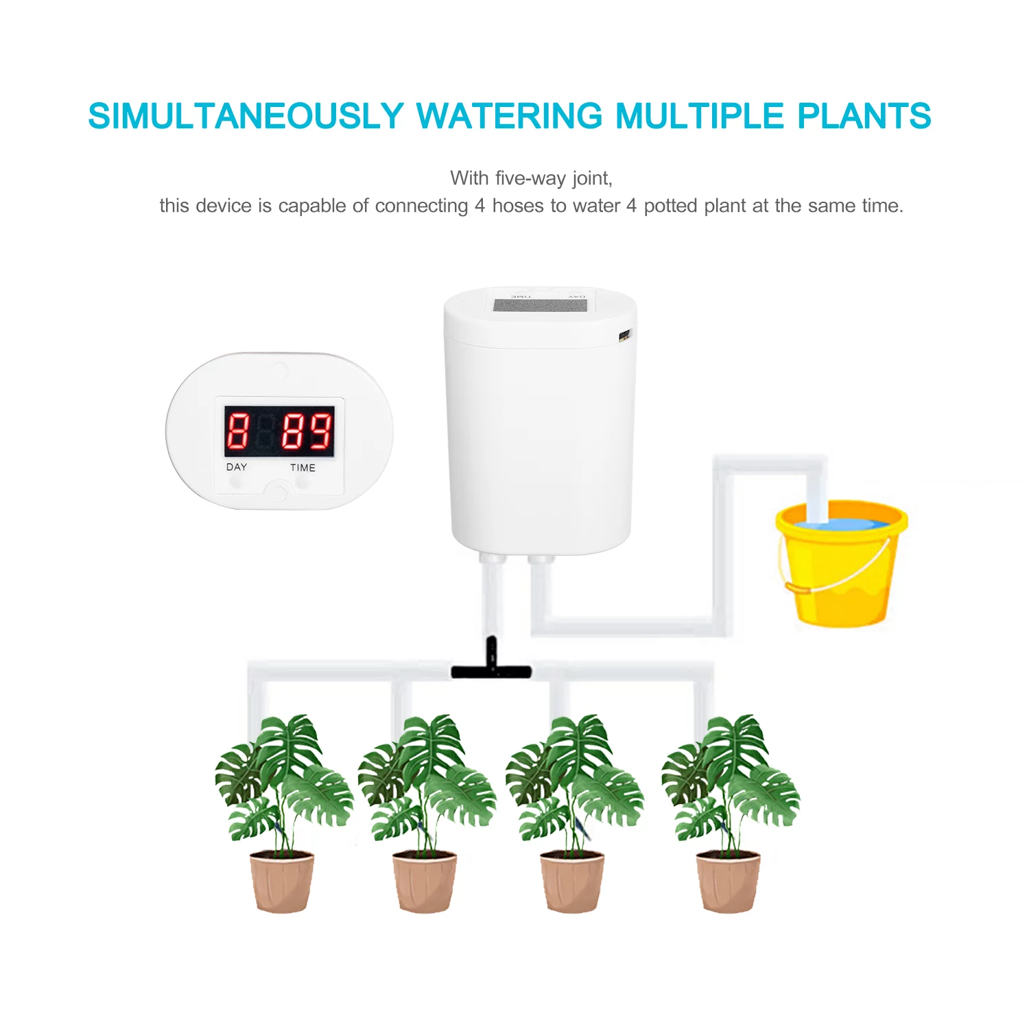 Arealer Automatically Watering System Drip Irrigation Kit Automated Watering Device Smart Water Controller with 2000mAh Rechargeable Battery