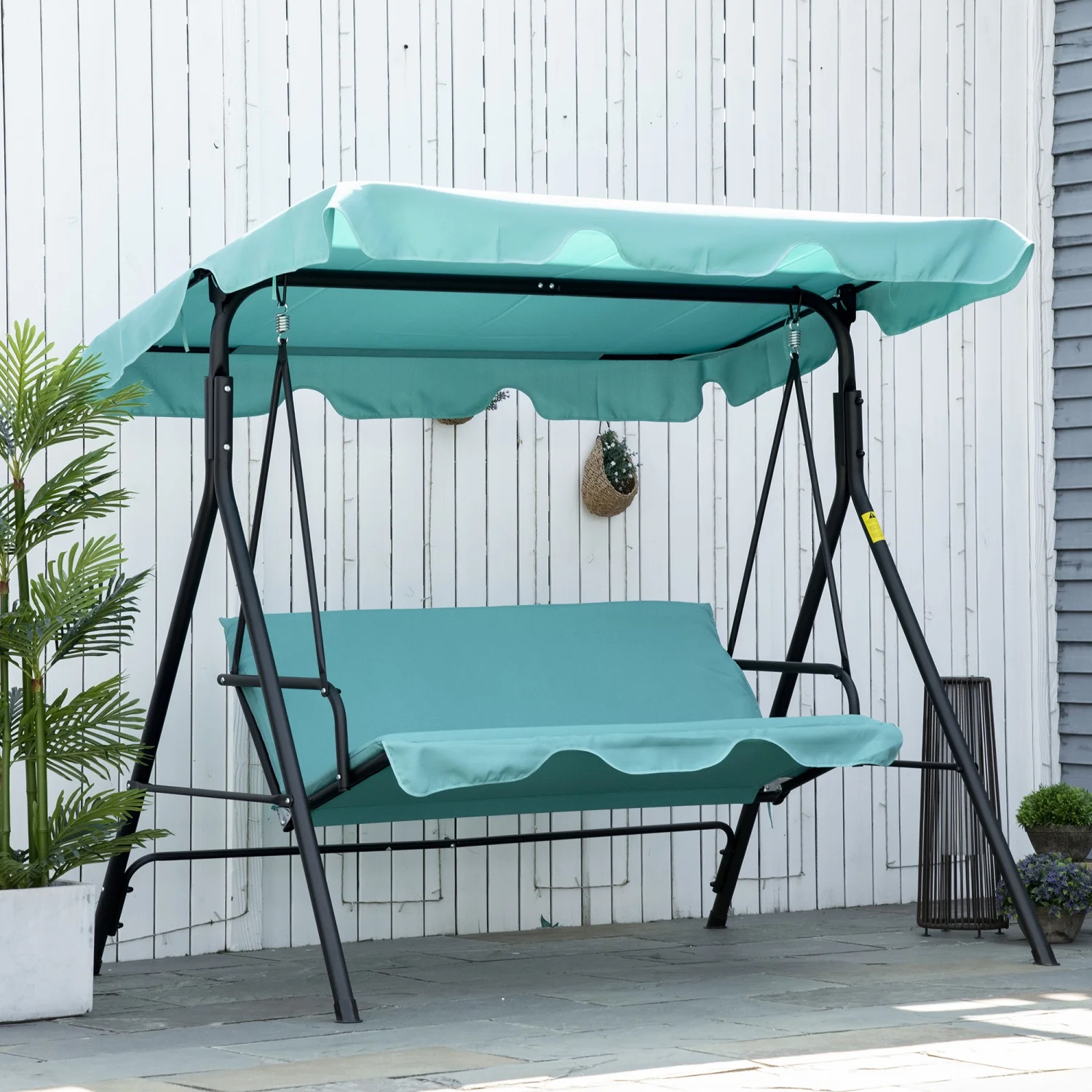 YLtoohoom Patio Porch  Chair with Adjustable Canopy  Seats 3 Adults  Steel Frame  Armrests  Green