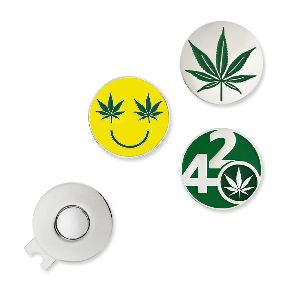 PinMart’s Marijuana 3 Pack Magnetic Ball Markers and Hat Clip - Golf Accessories for Men and Women - Ball Markers and Hat Clip with Magnet for Golf Hats