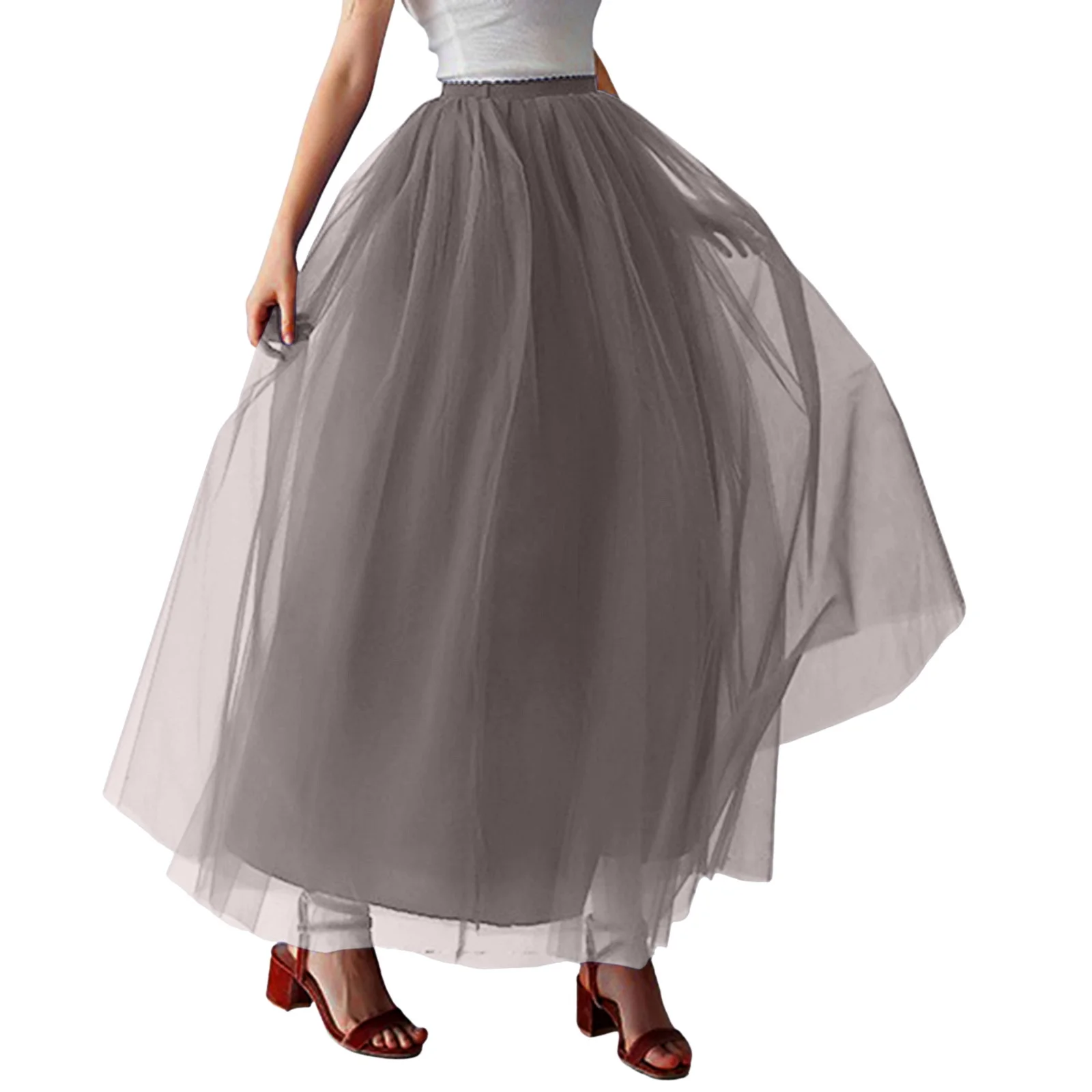 Autumn Tennis Skirt Women Fashion Mid Length Tutu Dress Adult Dress Mesh Half Skirt Maxi Skirt