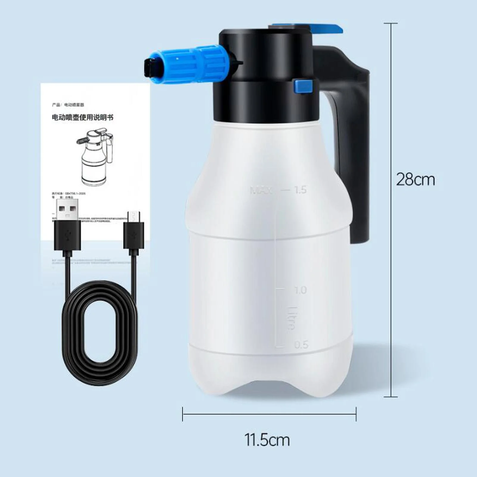 Colaxi 1.5L Electric Pressurized Foam Sprayer USB Rechargeable Sprayer Watering Can Pump Foam Sprayer for Car Detailing Washing