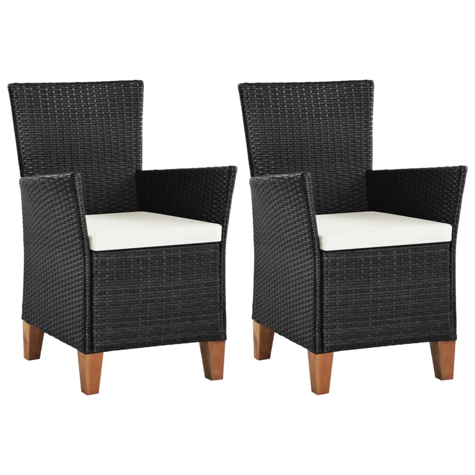 moobody 2 Piece Garden Chairs with White Cushion Black Poly Rattan  Dining Chair for Patio, Backyard, Lawn, Balcony, Dining Room,  Furniture 23.2 x 23.2 x 34.4 Inches (W x D x H)