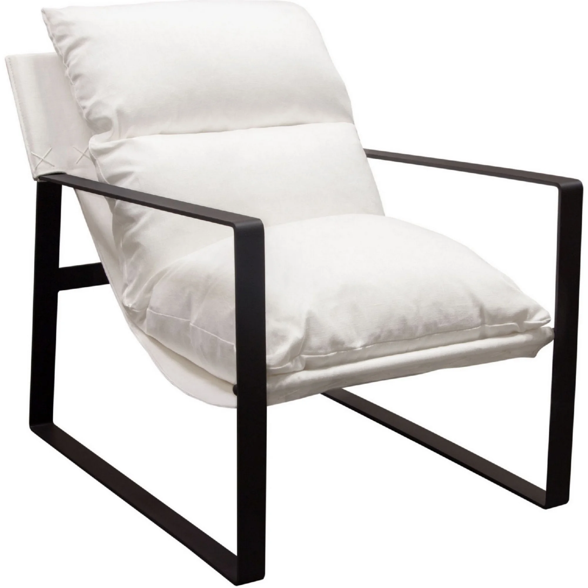 Benjara  27 in. Crisp White Soft Linen Fabric Sling Chair Modern Accent Chair, Black