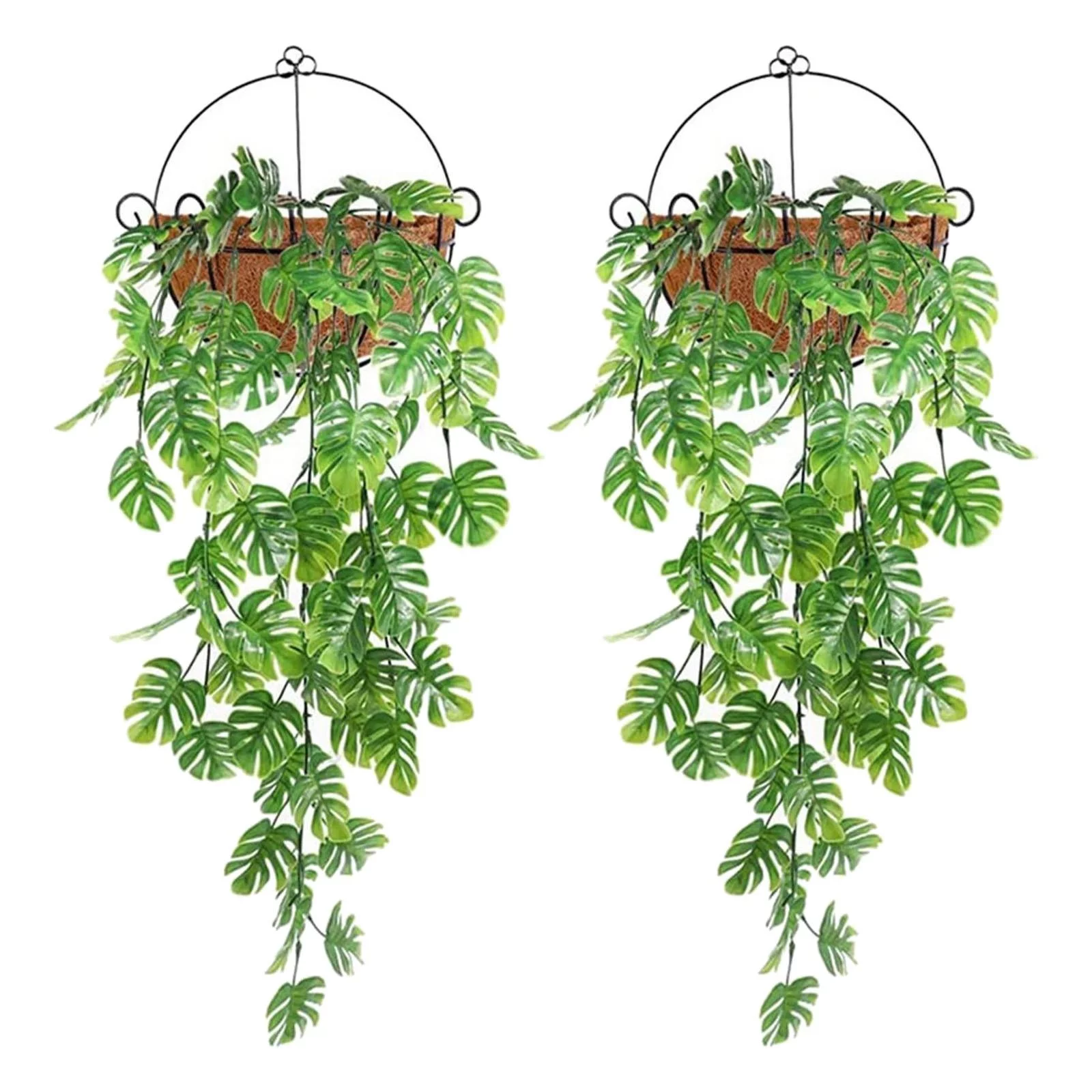 Artificial Outdoor Flowers Artificial Plants Turtle Back Leaf Rattan Outdoor Plastic Plants For Wall Indoor Hanging Baskets Wedding Garland Decor 2 Pcs