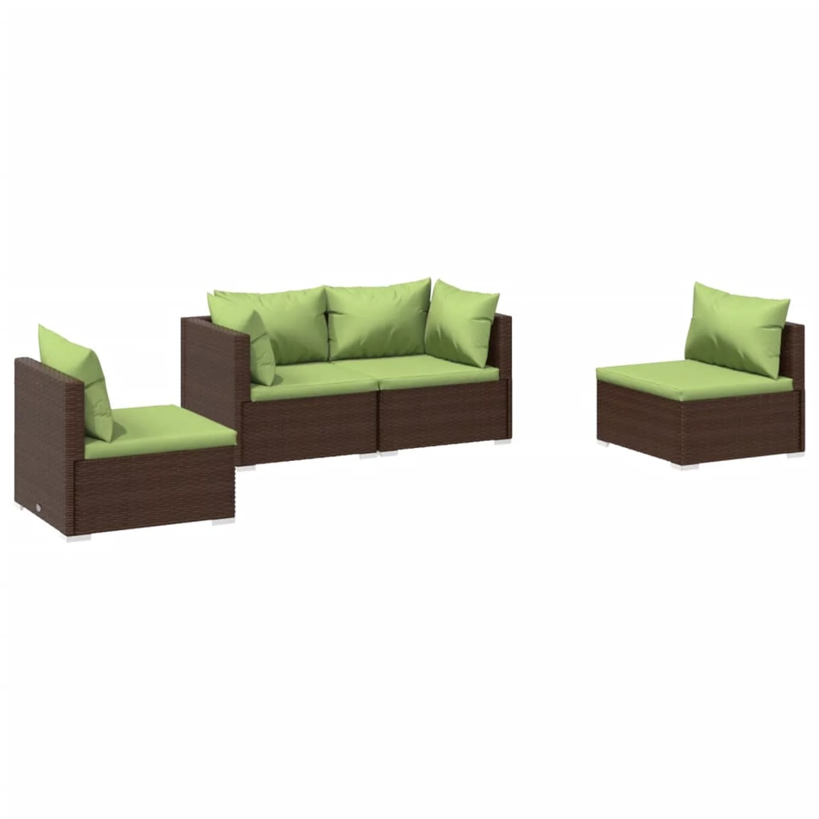Anself 4 Piece Patio  Set with Green Cushions Conversation Set Poly Rattan Brown  Sectional Sofa Set Steel Frame for Garden, Balcony, Lawn, Yard, Deck