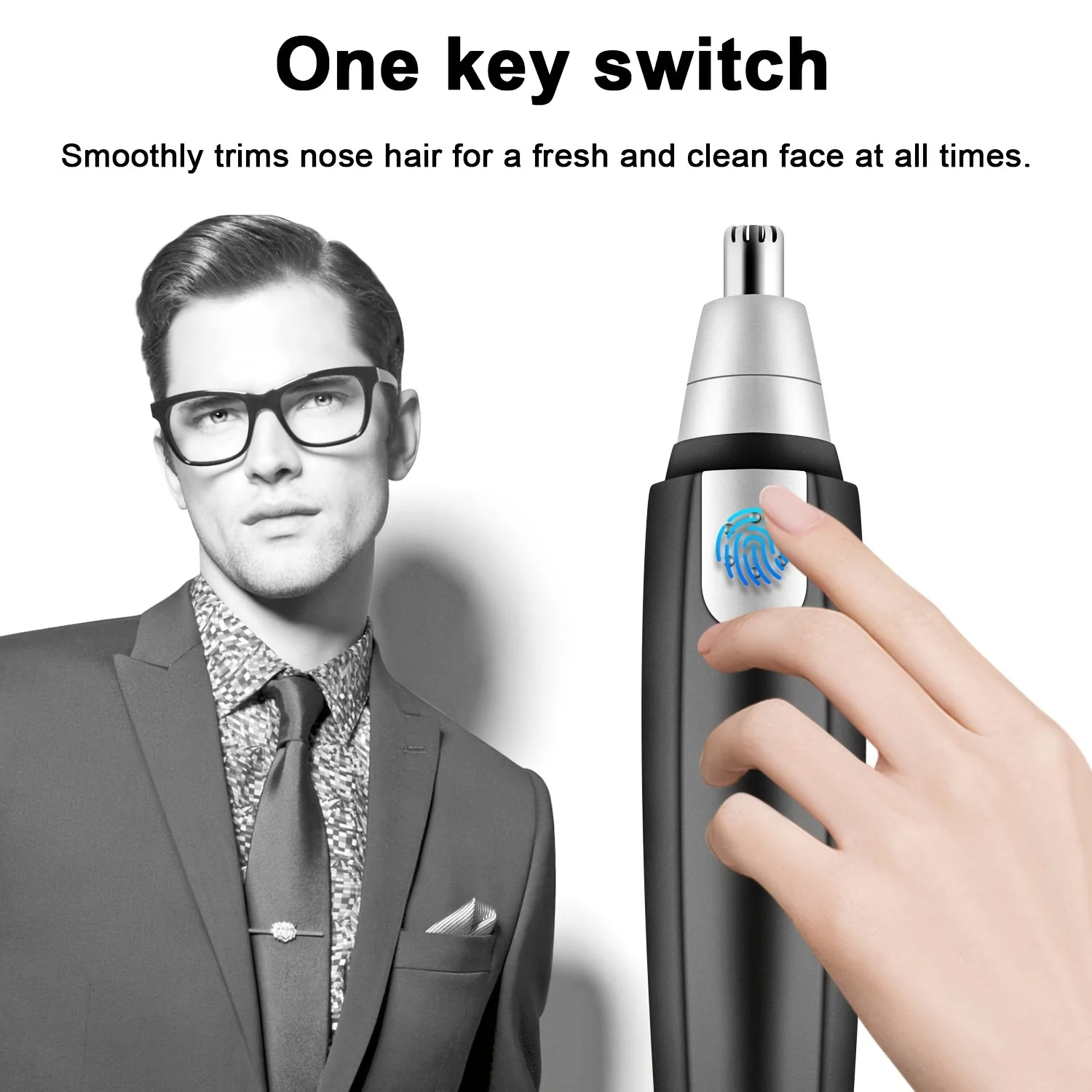 1PC Electric Nose Hair Trimmer, Professional Painless Nose And Ear Hair Trimmer For Women Men Waterproof Stainless Steel Head Dual Edge Blades Nose Hair Remover Mute Efficient Easy Cleansing