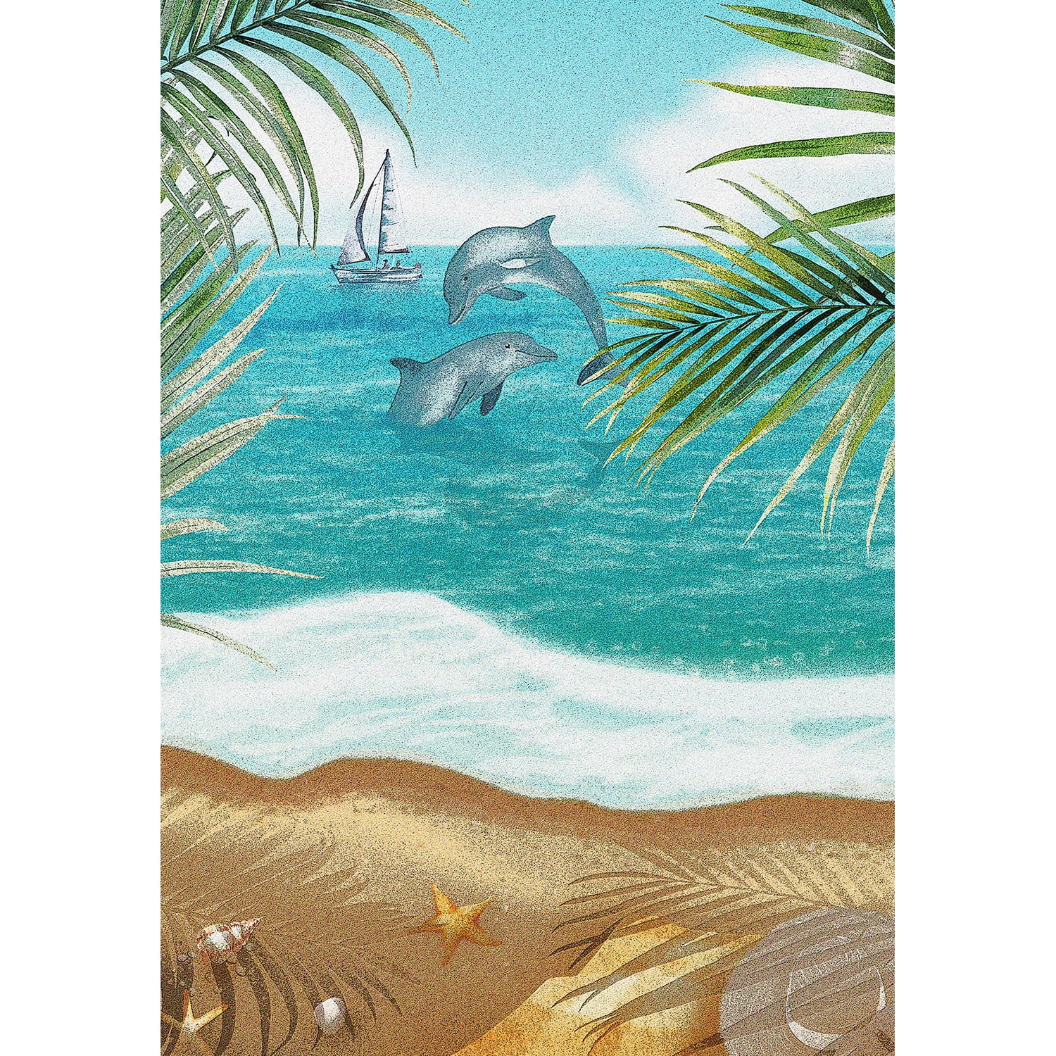 America Forever Tropical Dolphin Beach Garden Flag 12.5 x 18 inches Double Sided Summer Coastal Blue Ocean Sea Nautical Palm Tree Yard Outdoor Decorative Diving Dolphins Flag