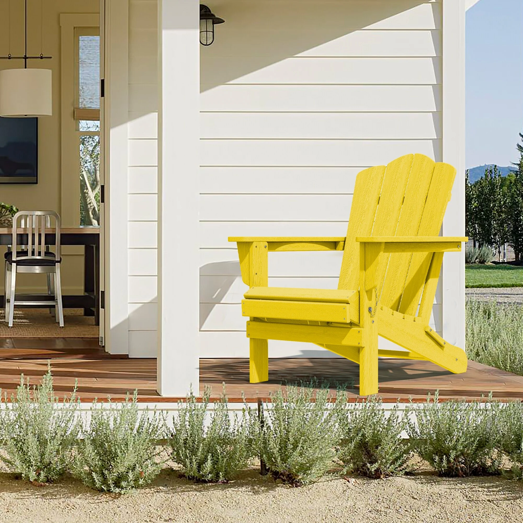 MEJO INC Outdoor HDPE Folding Classic Adirondack Chair All-Weather Light Yellow