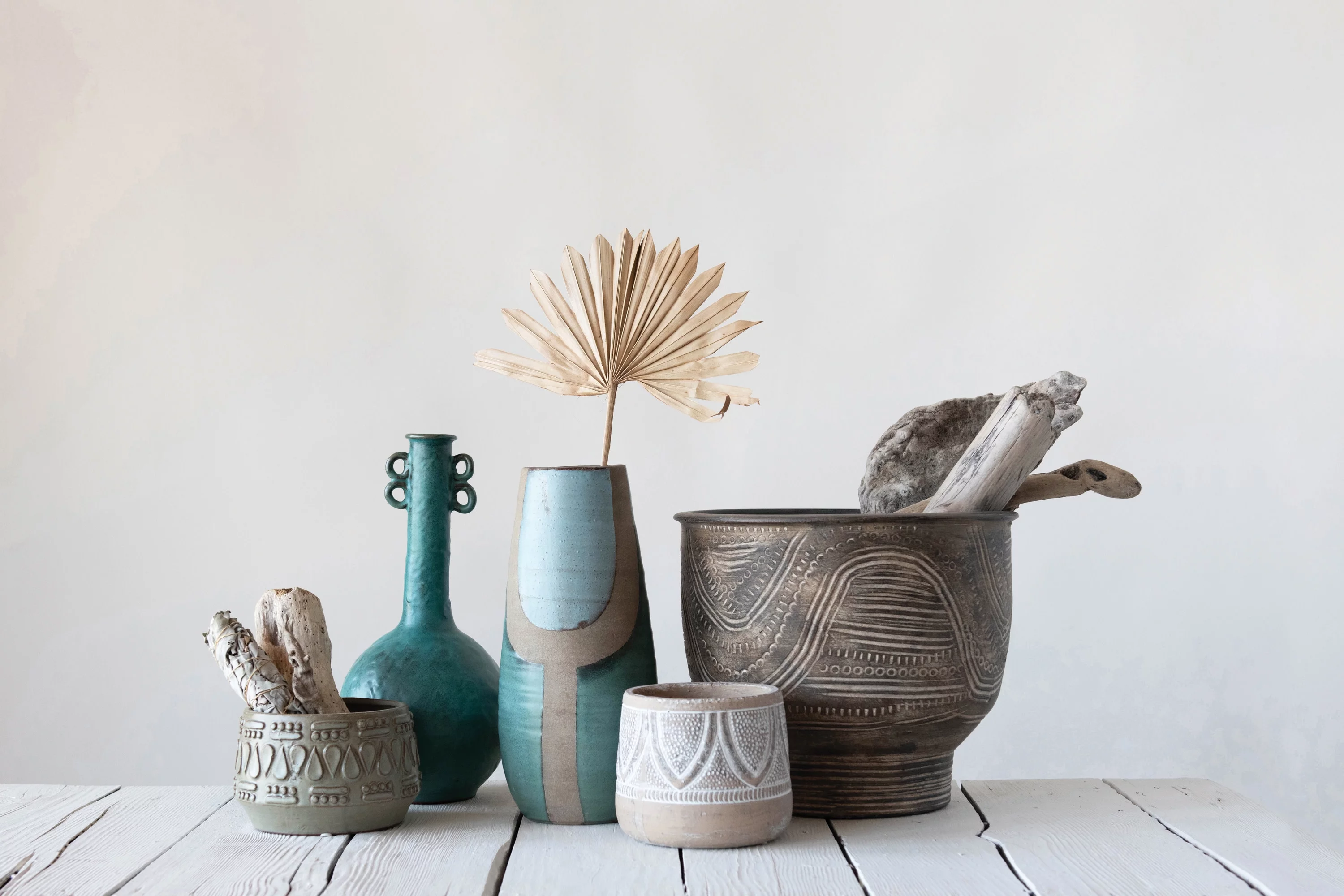 Creative Co-Op Embossed Stoneware Planter with Reactive Glaze Finish (Holds 4 Pot/Each one will vary)