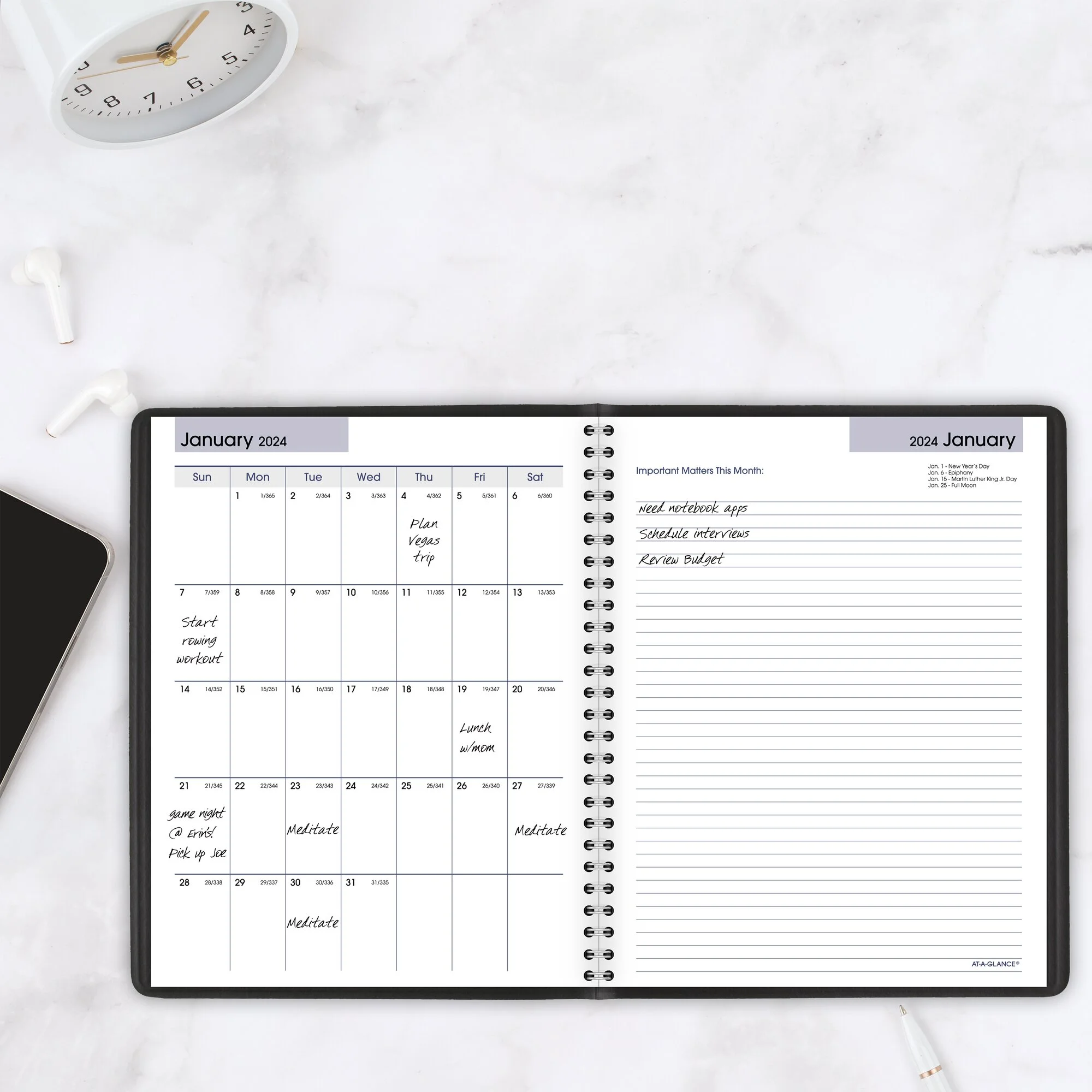 AT-A-GLANCE DayMinder Executive 2024 Weekly Monthly Planner with Notes Black