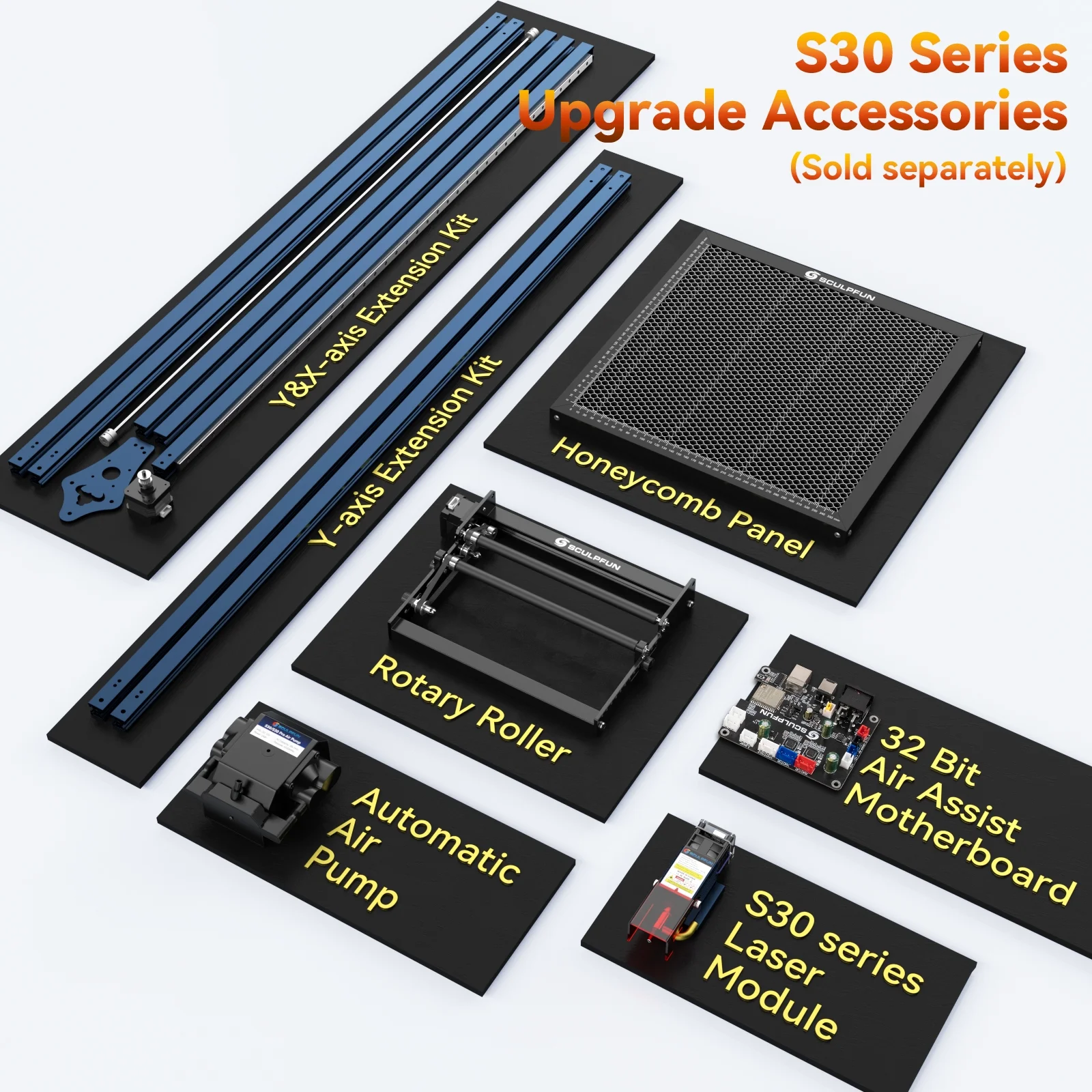 SCULPFUN S30 MAX Engraver with Automatic Air-assist System 20W Engraving Machine with Replaceable Lens Eye Protection 410x400mm Engraving Area for Engraving and Carving Balsa Wood 304 Sta