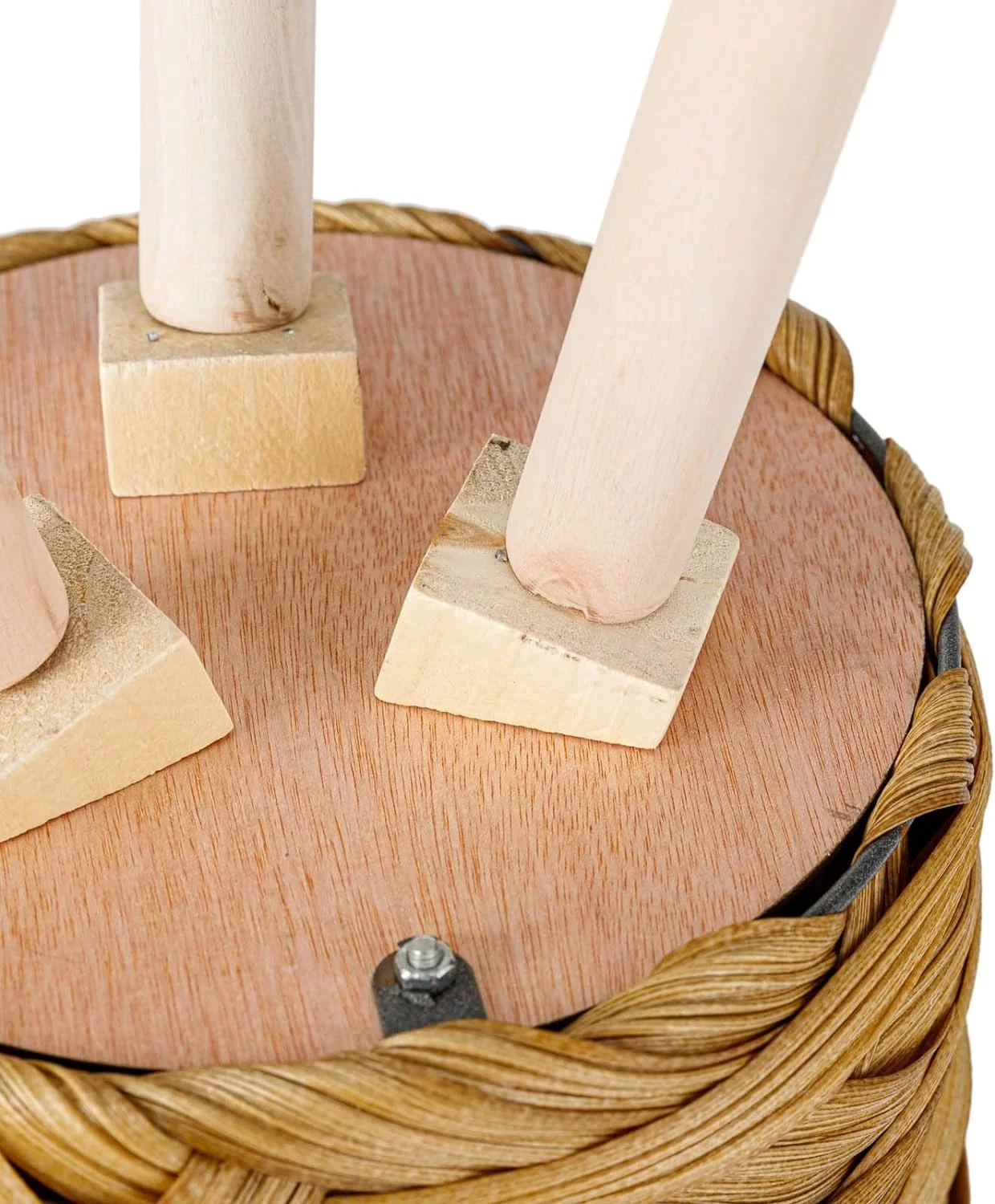 Set of 2 Natural Woven Planter Baskets with Plastic Lining and Wooden Legs (Small & Large)