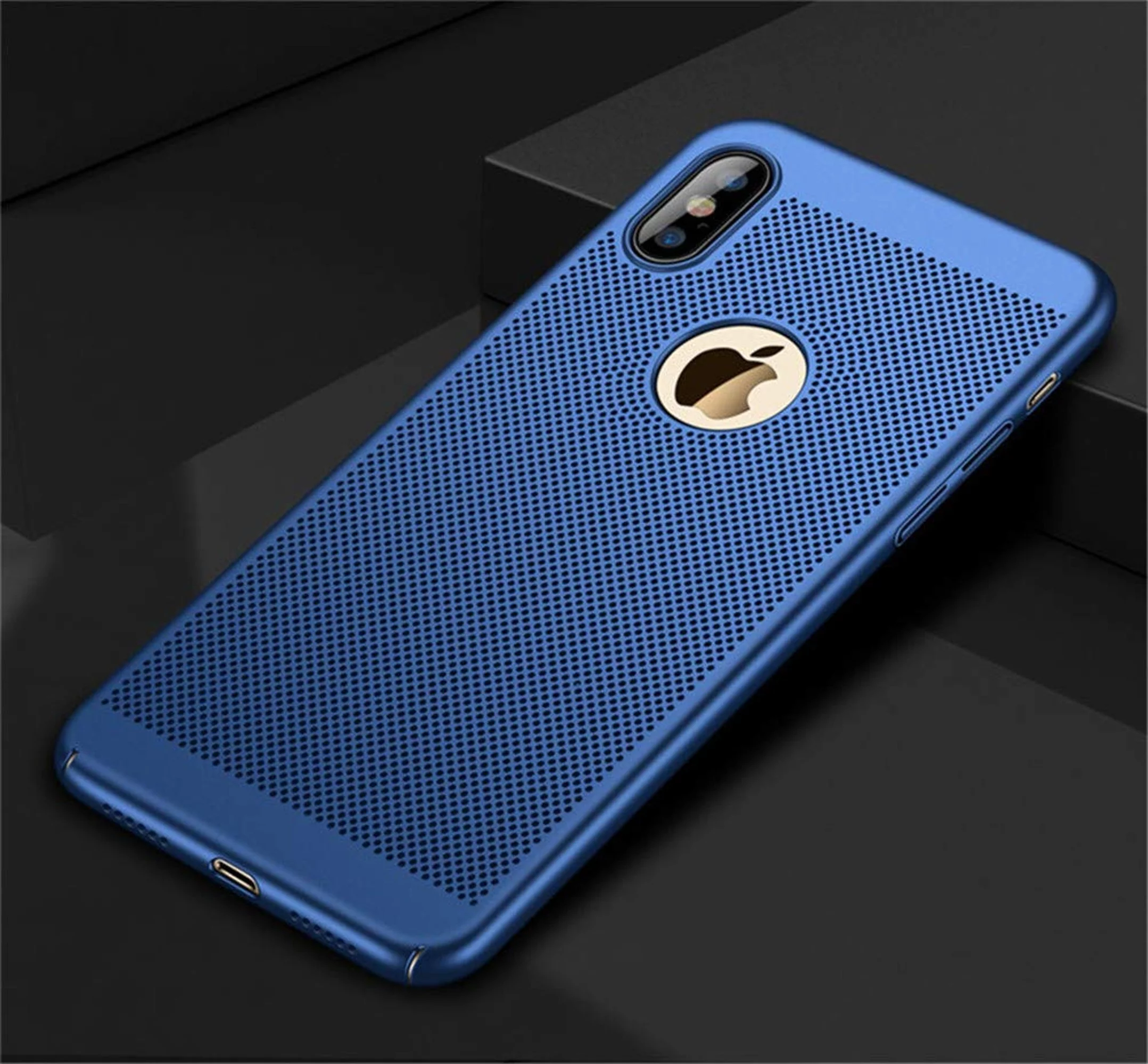 Heat Dissipation iPhone XS Case (Blue) Breathable Cooling Hollow Cellular Hole Full Camera Lens Protection Ultra Slim Cover
