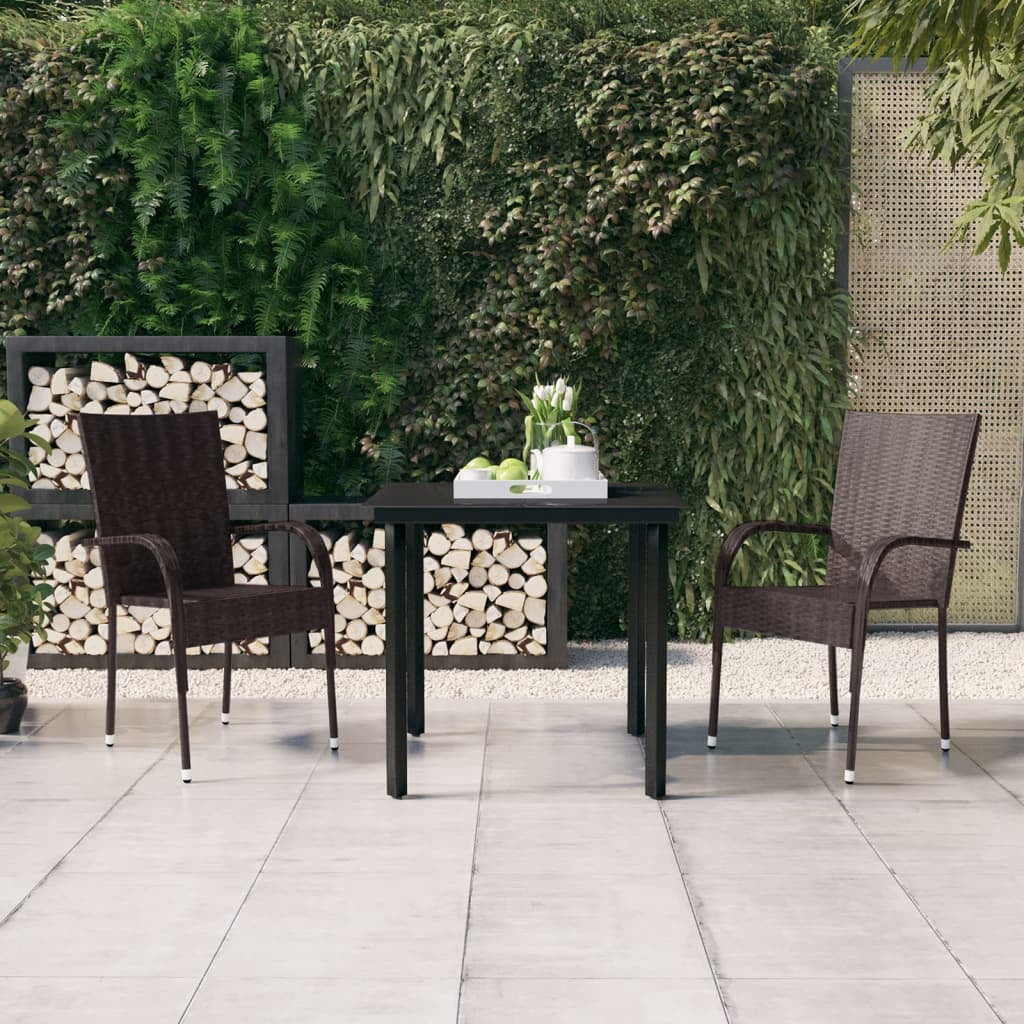 Uteam Brown Black Patio Dining Set 3 Piece