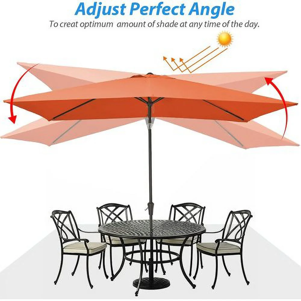 Buumin Rectangular Patio Umbrella 6.5 ft. x 10 ft. with Tilt, Crank and 6 Sturdy Ribs for Deck, Lawn, Pool in ORANGE