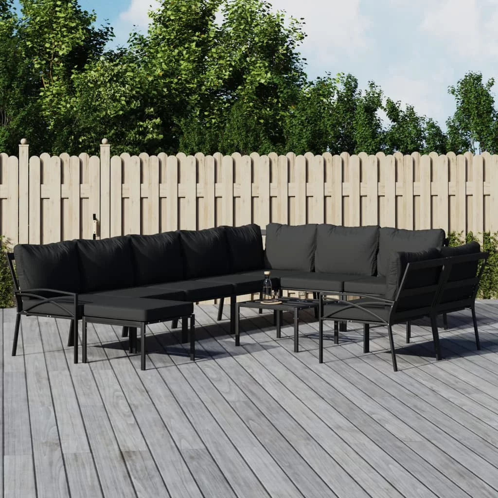 Anself 11 Piece Patio Set with Gray Cushions Steel
