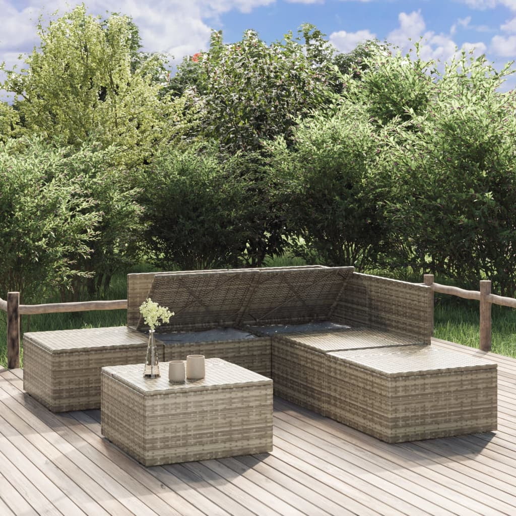 6 Piece Patio Lounge Set with Cushions Gray Poly Rattan