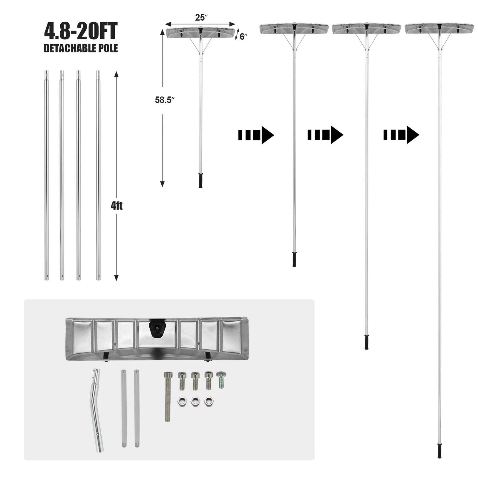20FT Snow Roof Rake - Reinforced Aluminum Snow Removal Tool for Roof