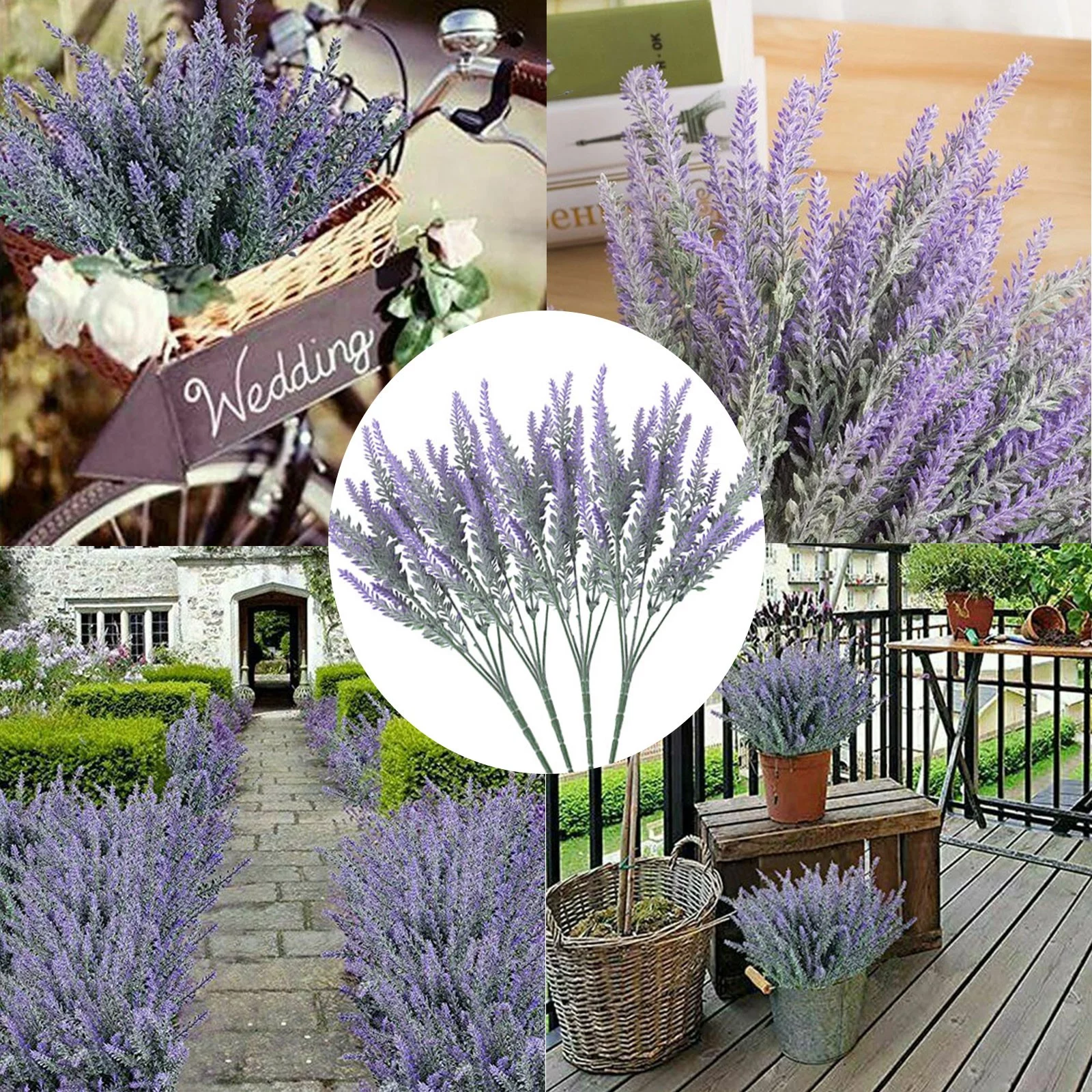 GuLuBin Orchid Artificial Flowers with Pot 4 Pcs Artificial Flowers Purple Lavender Bunch Flowers Home Outdoor Artificial Decoration