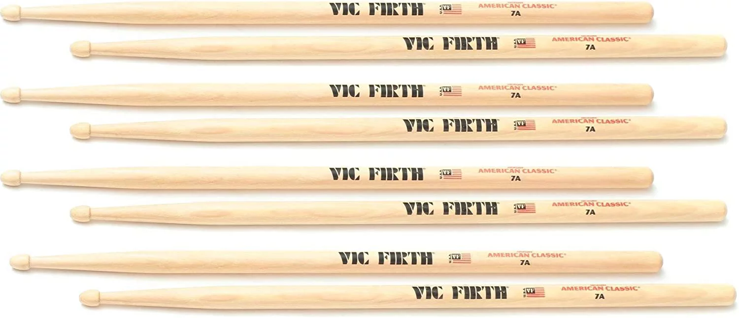 Vic Firth P7A3-7A1 American Classic Drum Stick - 7A Wood Tip Value Pack