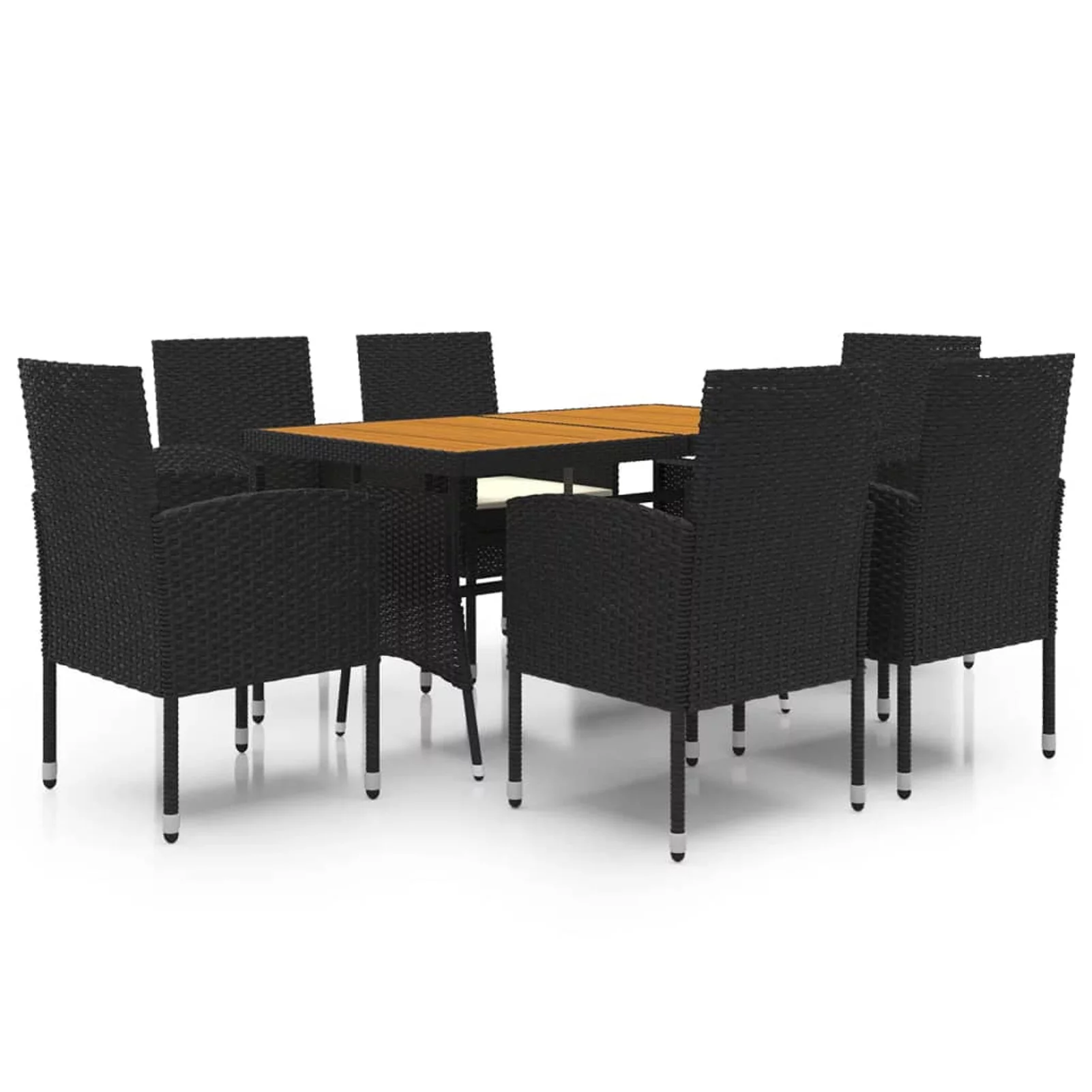 walmeck 7 Piece Patio Dining Set Poly Rattan Black