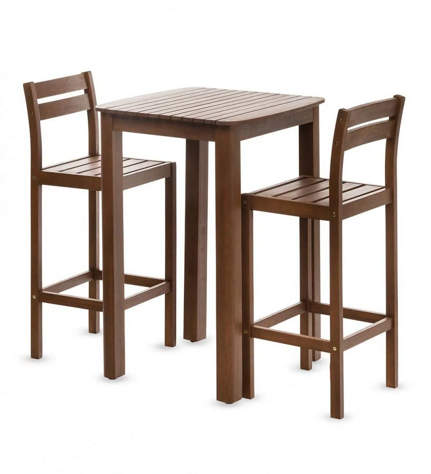 Plow & Hearth Lancaster Eucalyptus Outdoor Bar Set with Table and 2 Bar Stools, 3-Piece Set - Natural