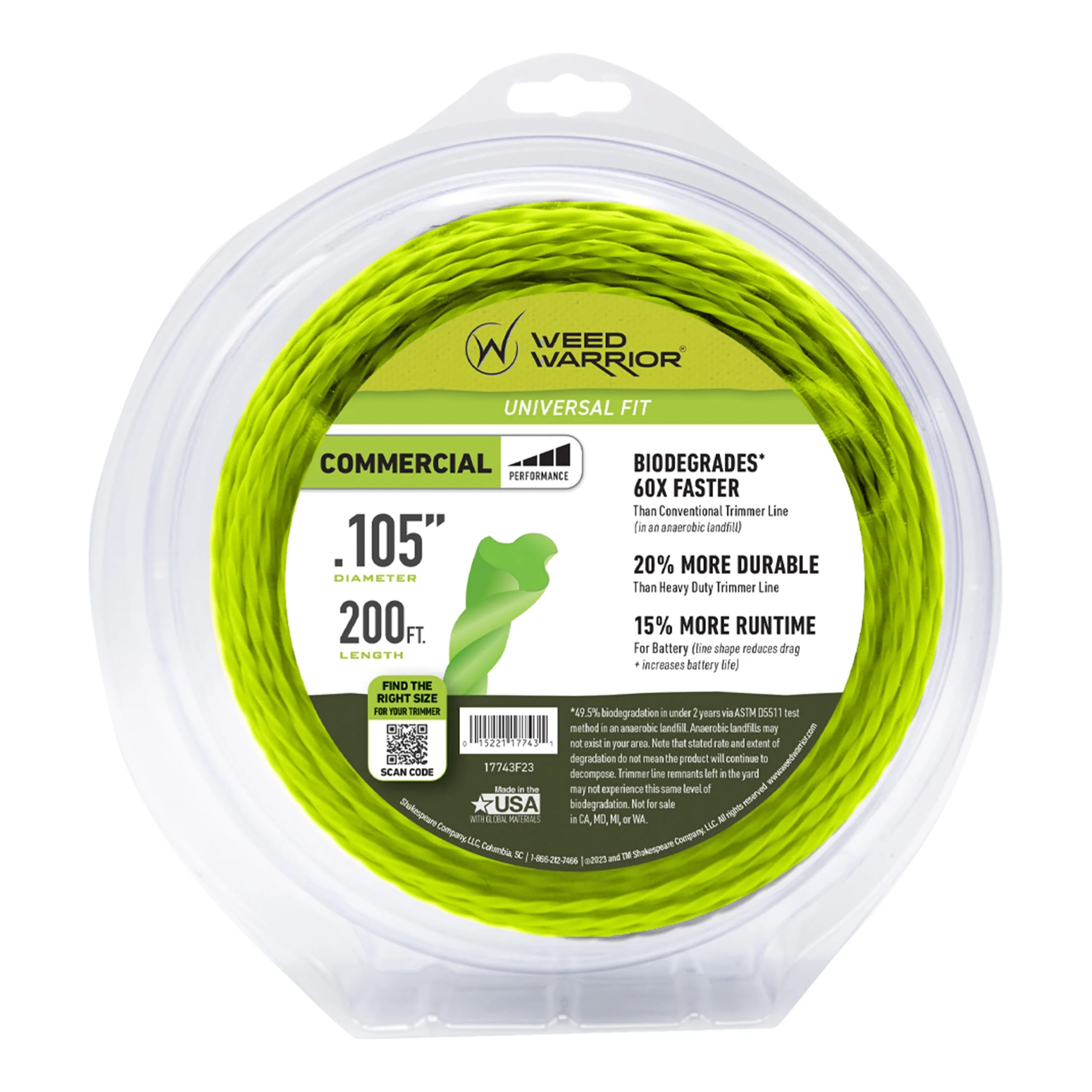 Weed Warrior .105 in. x 200 ft. Commercial Biodegradable Trimmer Line