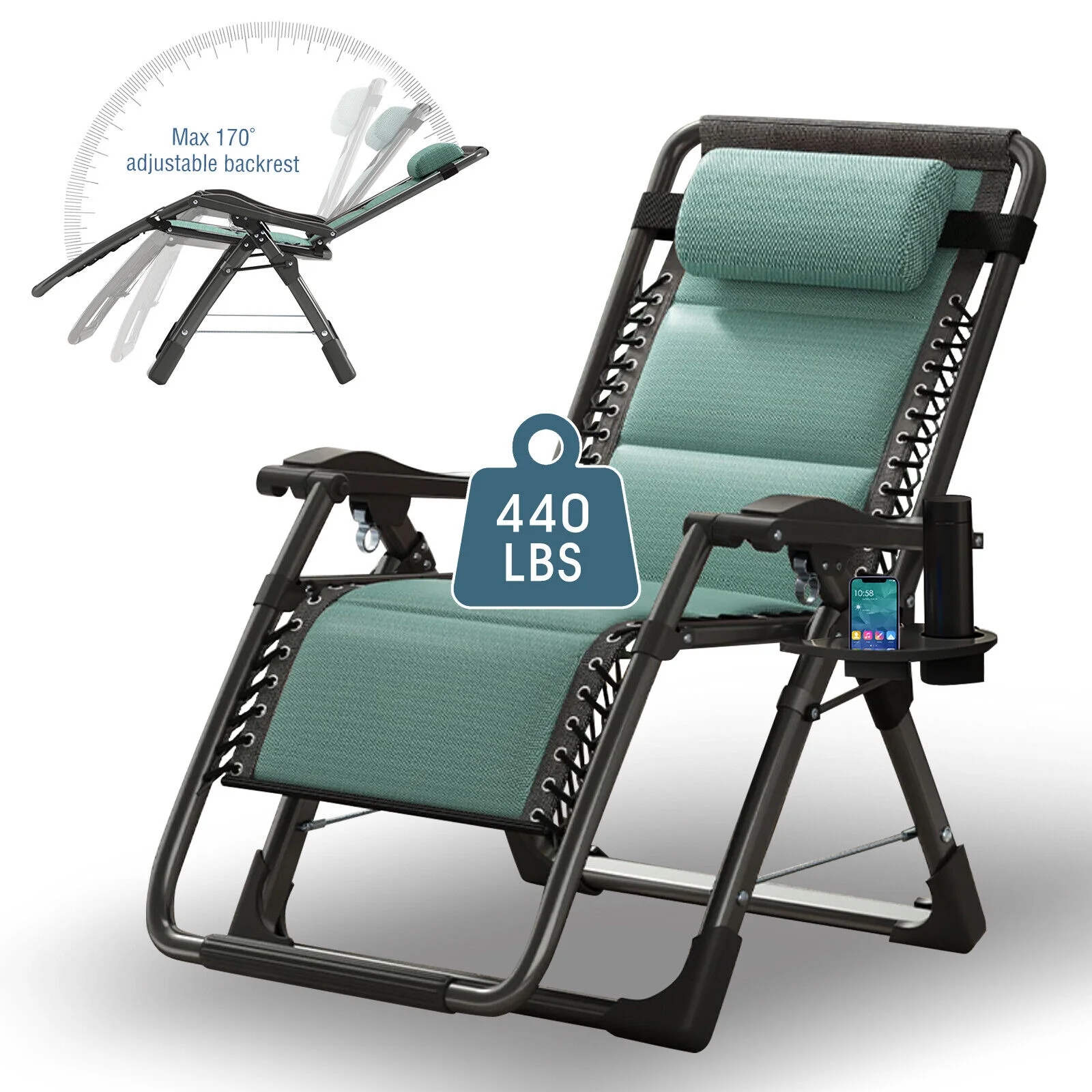 Heavy Duty Zero Gravity Chair, Lawn Recliner, Reclining Patio Lounger Chair