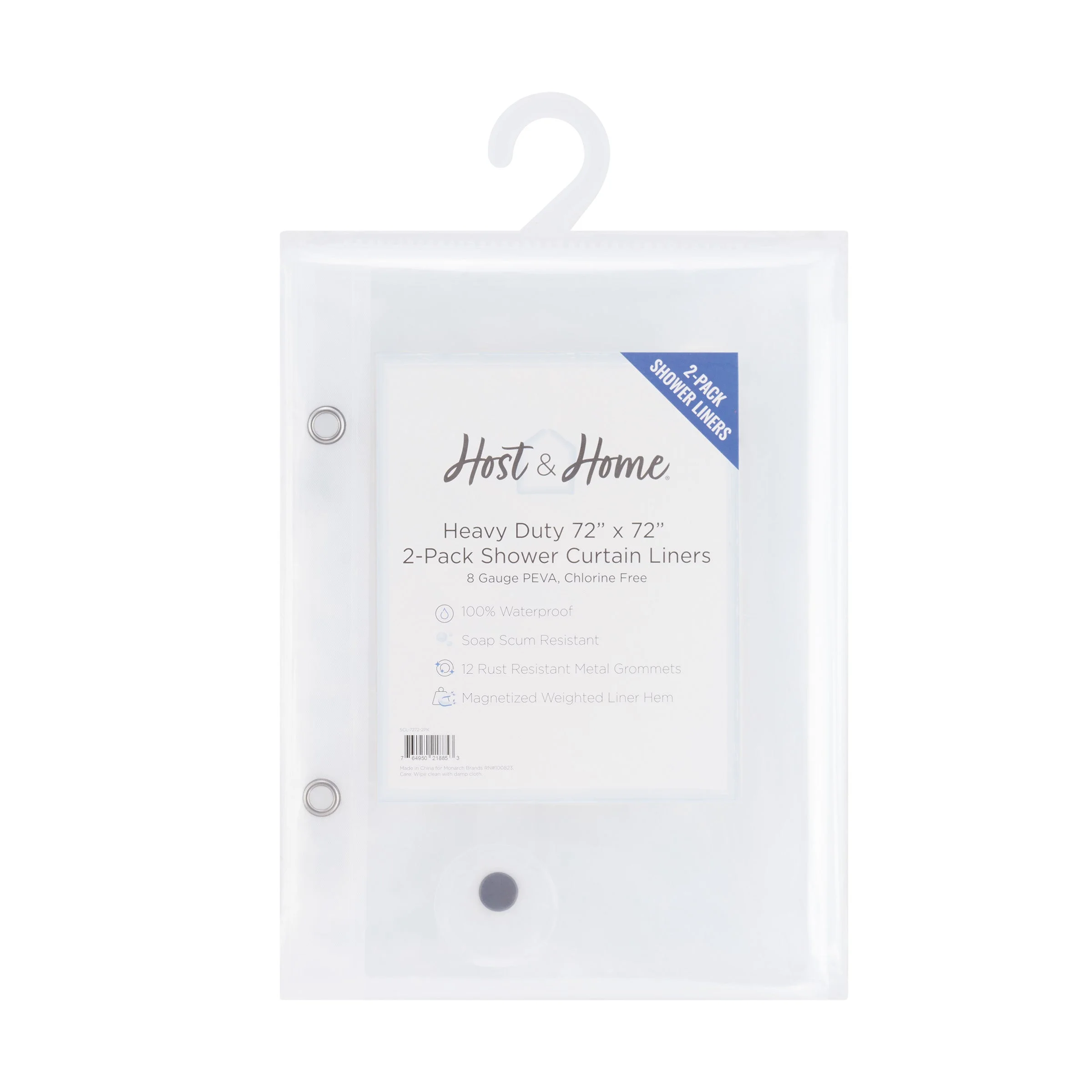 Host & Home Heavy Duty Shower Curtain Liner 2-Pack, Waterproof, 72” x 72”, Clear 8 Gauge PEVA Shower Liner
